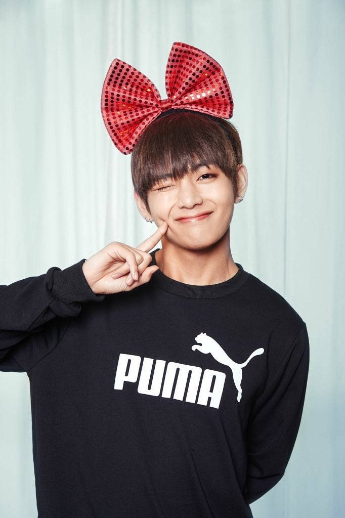 BTS, red sequined bow, black Puma sweatshirt, SD Phone Wallpaper