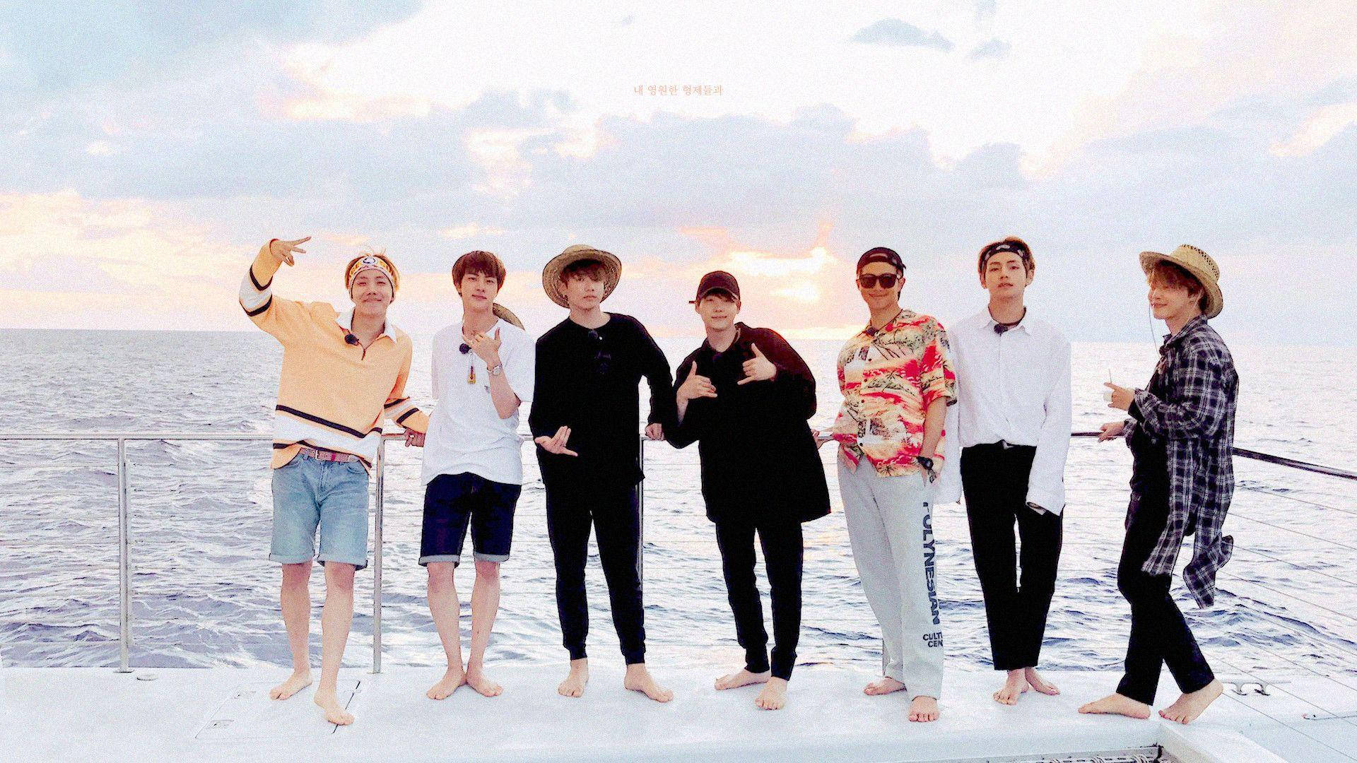 BTS, yacht, sunset sky, Full HD Desktop Wallpaper