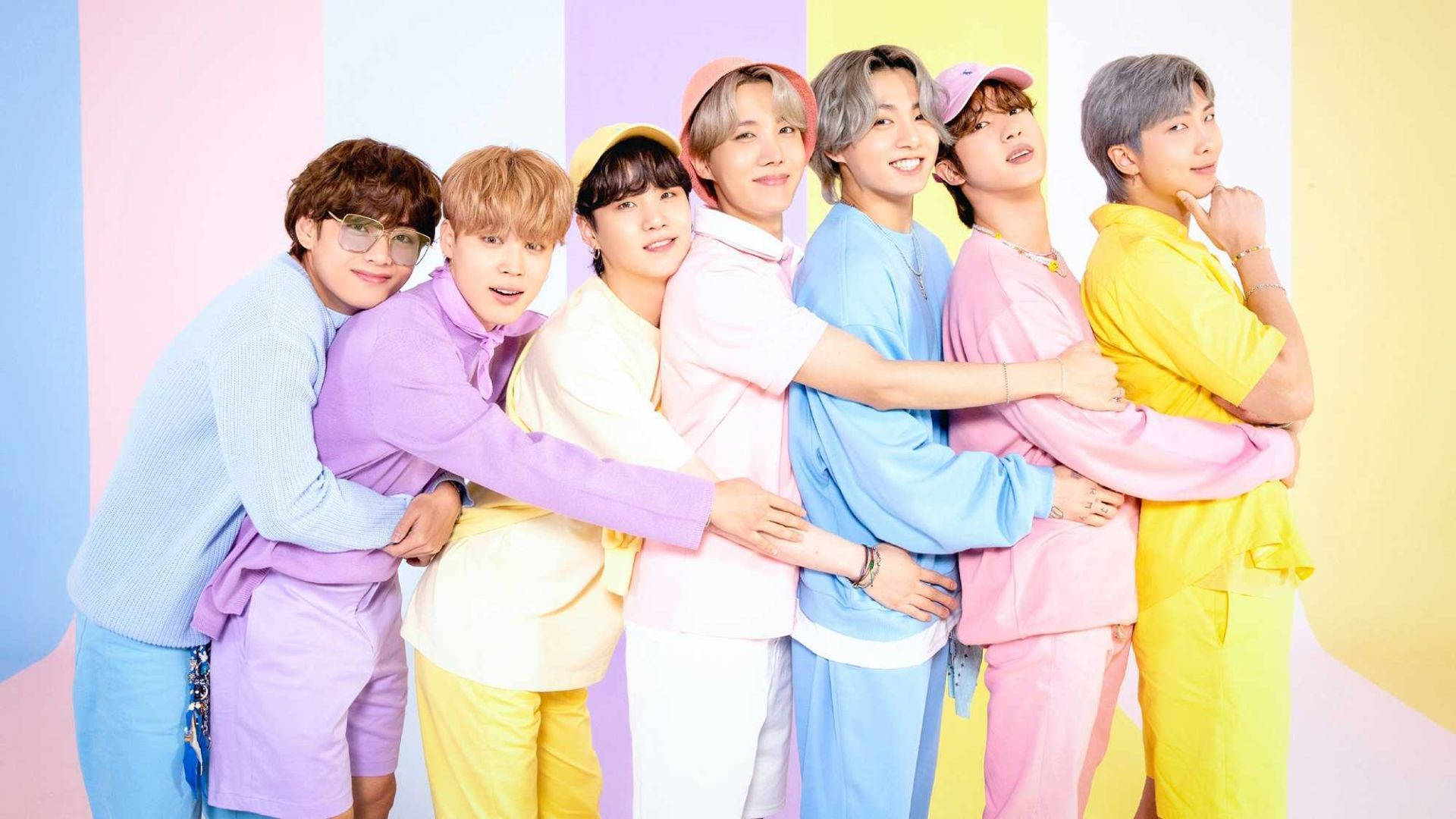 BTS, Hug Chain, pastel outfits, Full HD Desktop Wallpaper