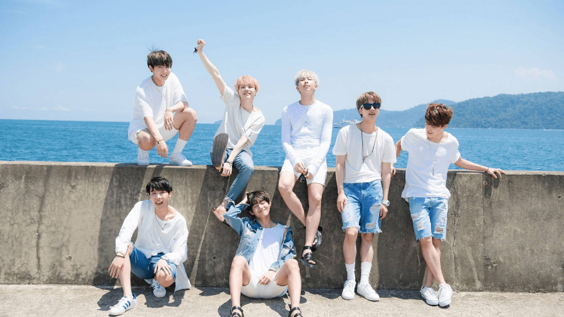 BTS, sea, concrete seawall, Full HD Desktop Wallpaper