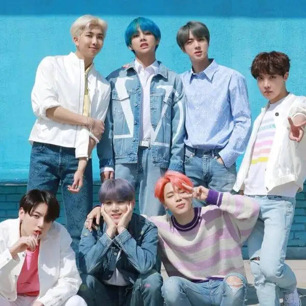 BTS, blue wall, denim, SD Desktop Wallpaper