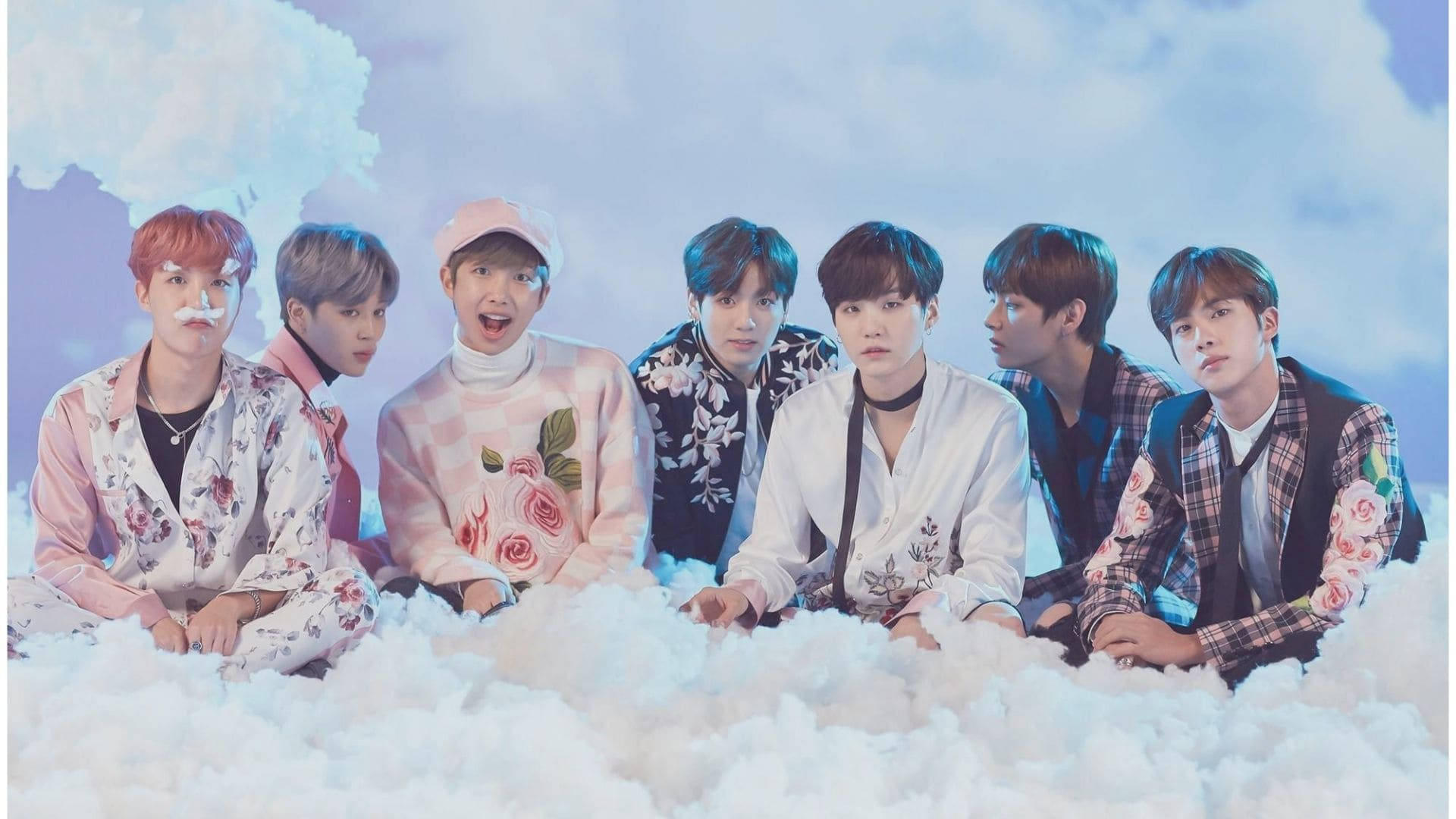 BTS, Fake Snow, floral outfits, Full HD Desktop Wallpaper
