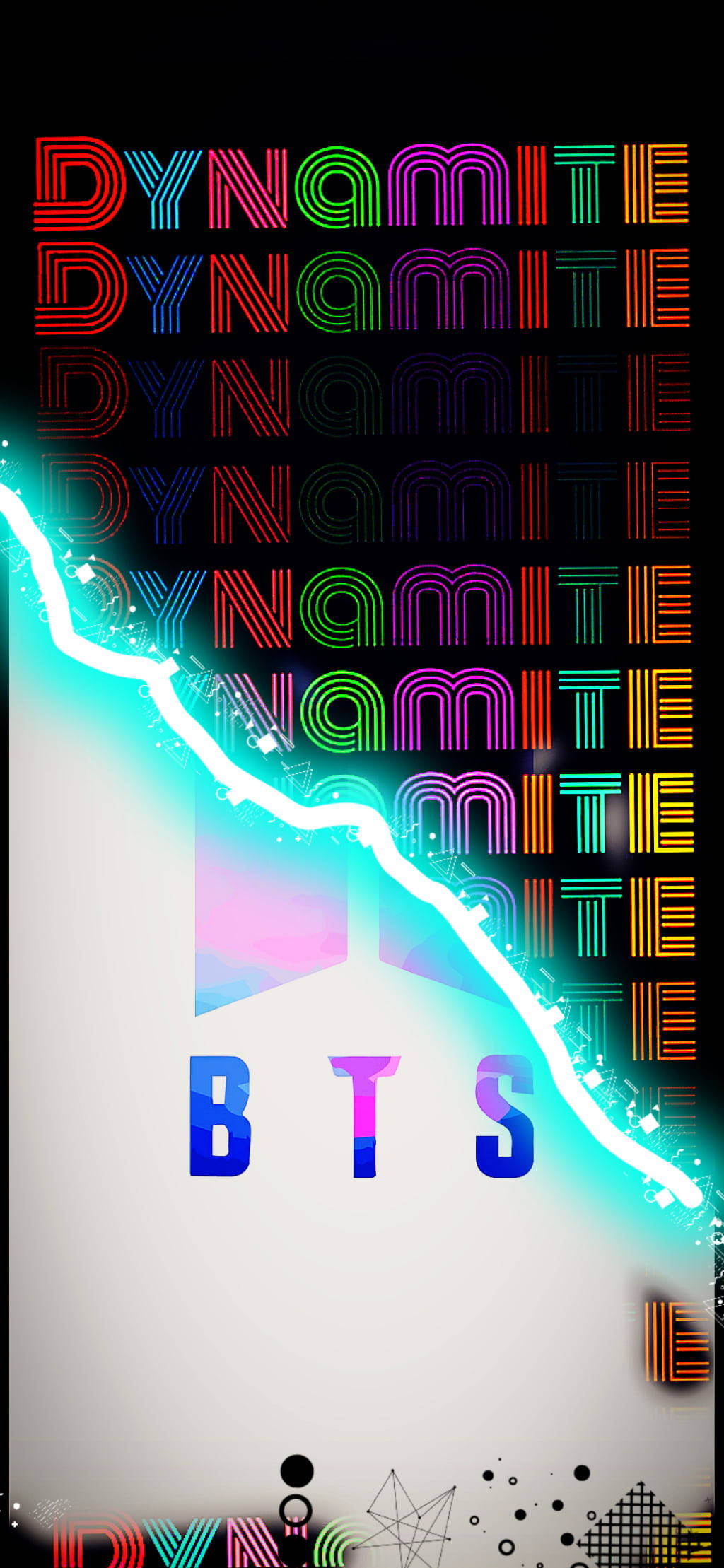 DYNAMITE, rainbow colors, glowing lightning bolt, Full HD Phone Wallpaper