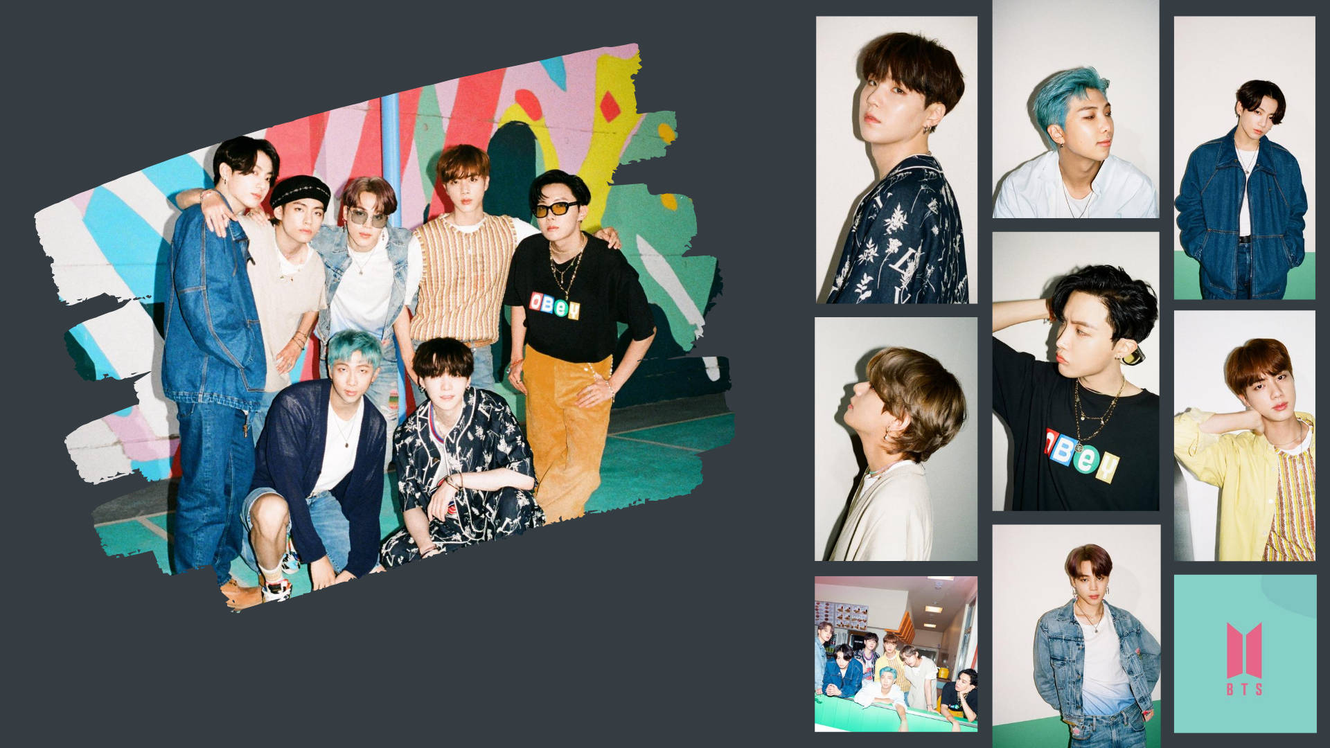 BTS Dynamite, gray aesthetic, vibrant graffiti wall, Full HD Desktop Wallpaper
