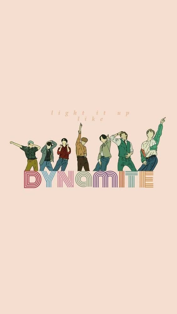 BTS Dynamite, rainbow letters, soft peach background, SD Phone Wallpaper