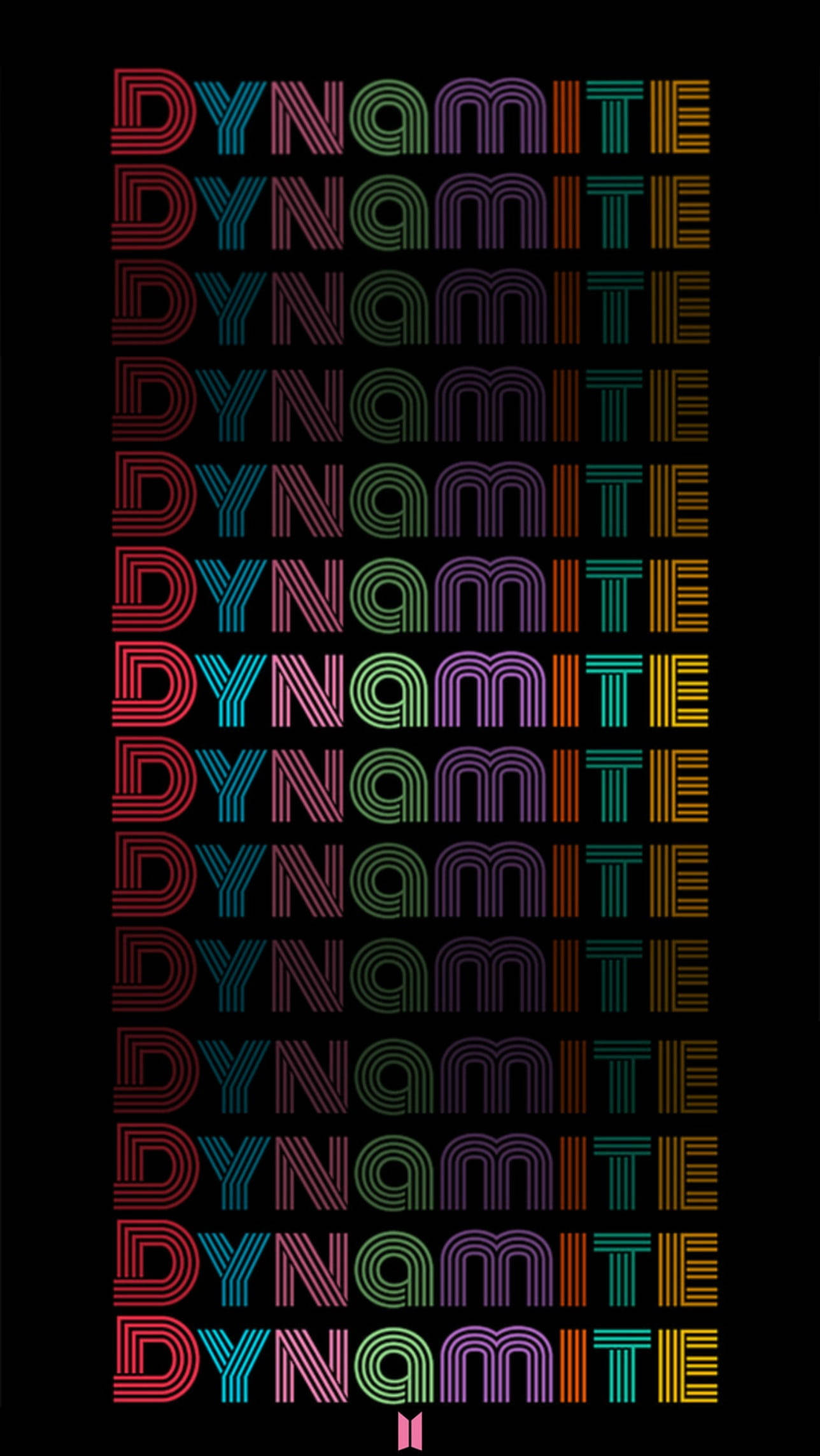 BTS Dynamite, black background, rainbow-colored DYNAMITE text, Full HD Phone Wallpaper