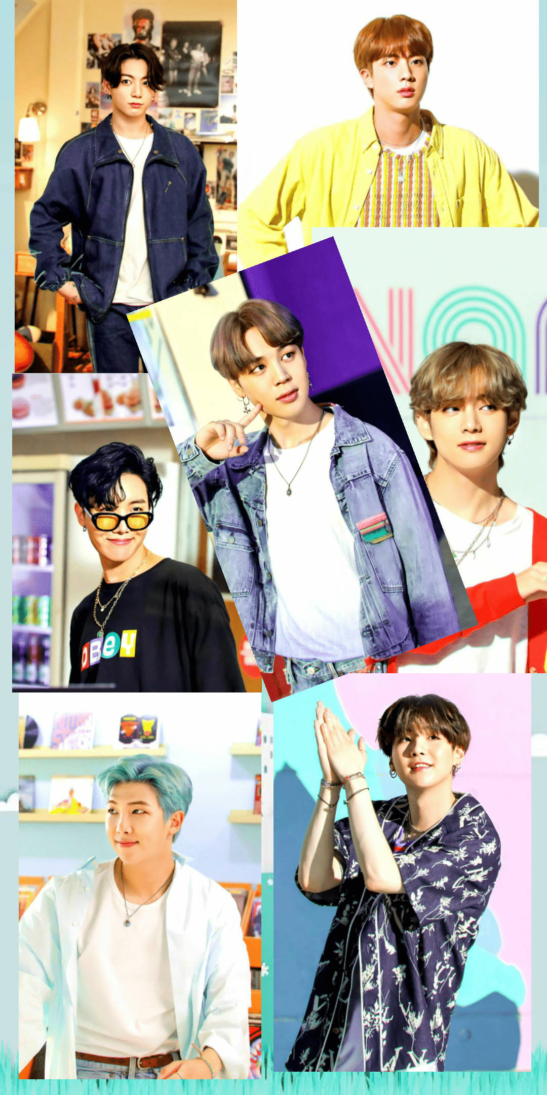 BTS Dynamite, colorful casual outfits, vibrant collage, Full HD Phone Wallpaper