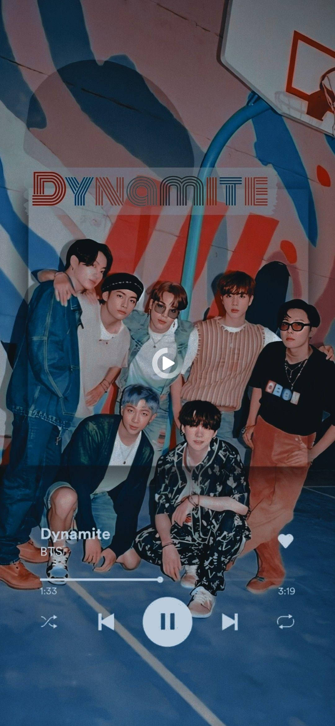 BTS Dynamite, graffiti-covered basketball court, vibrant abstract murals, Full HD Phone Wallpaper