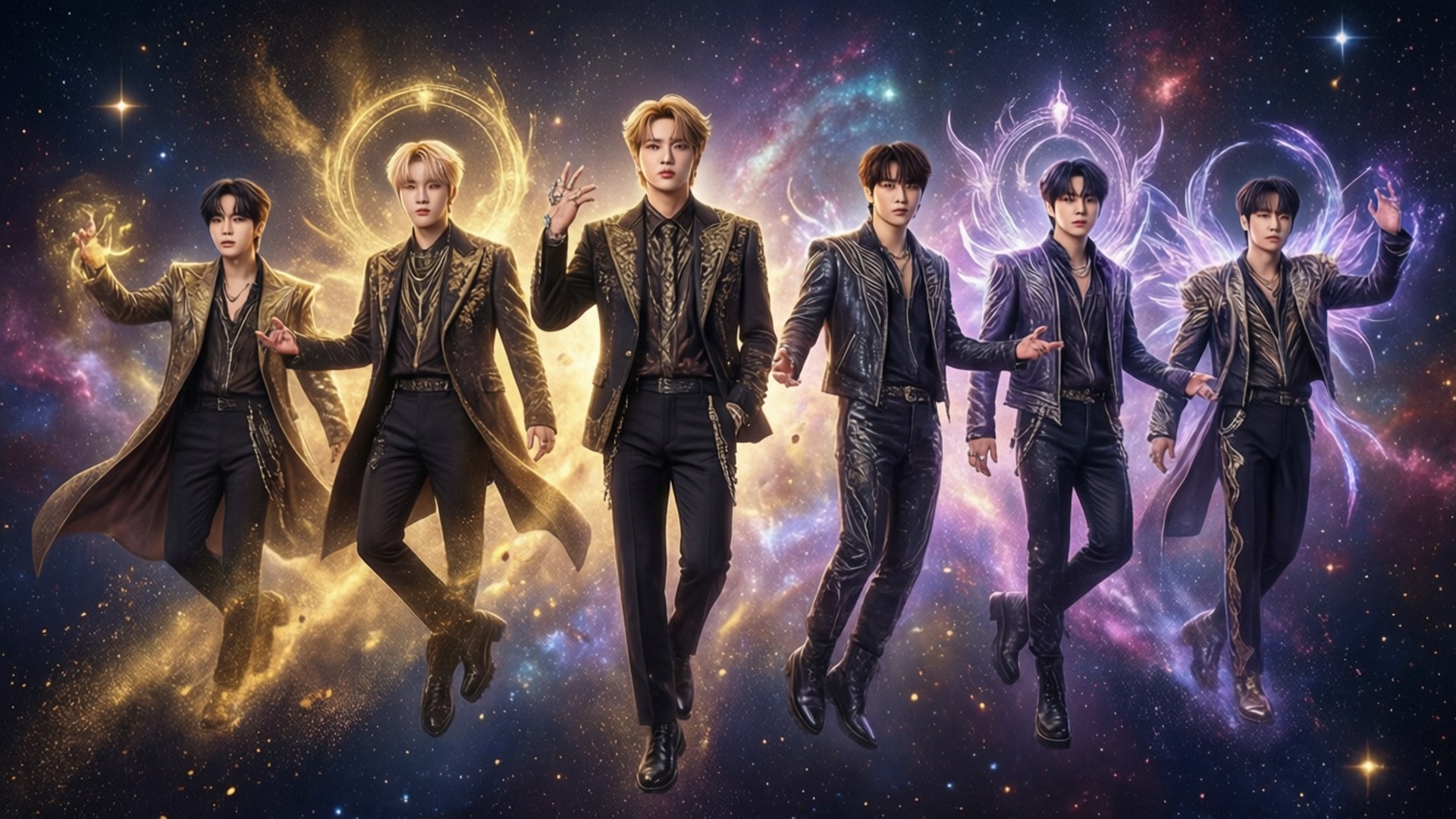 BTS, celestial beings, cosmic nebula, Full HD Desktop Wallpaper
