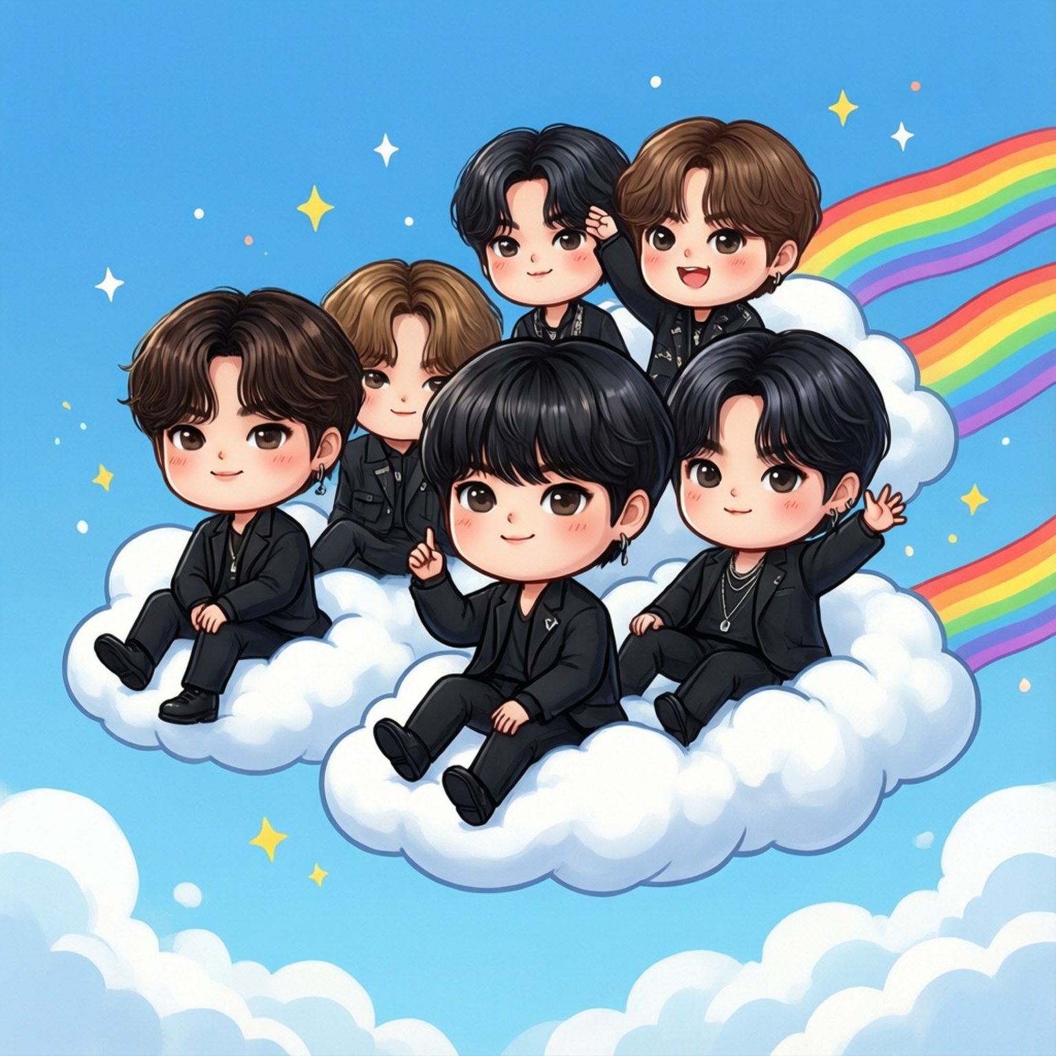 BTS, chibi, clouds, HD Desktop Wallpaper