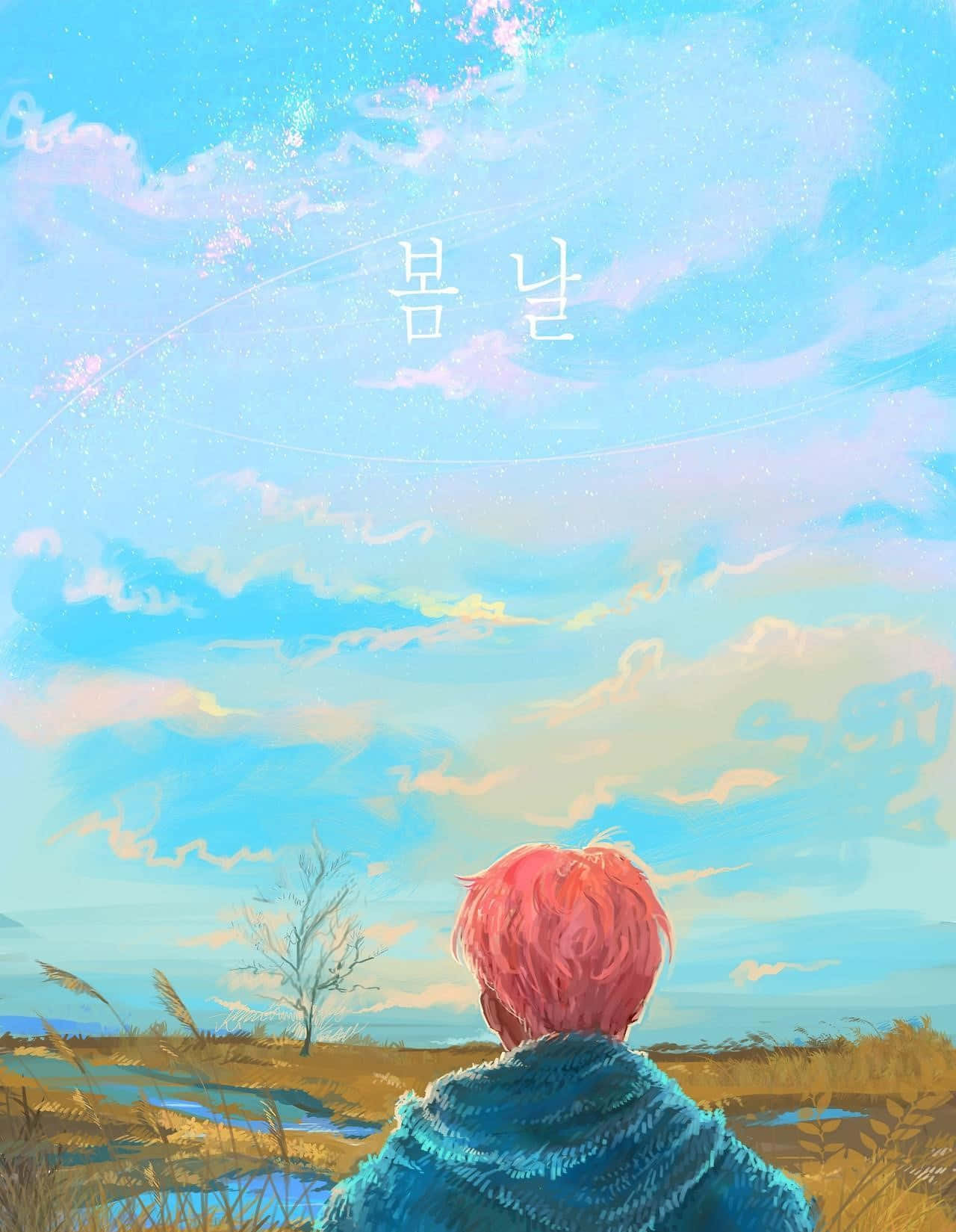 BTS Fanart, pink hair, pastel sky, HD Phone Wallpaper