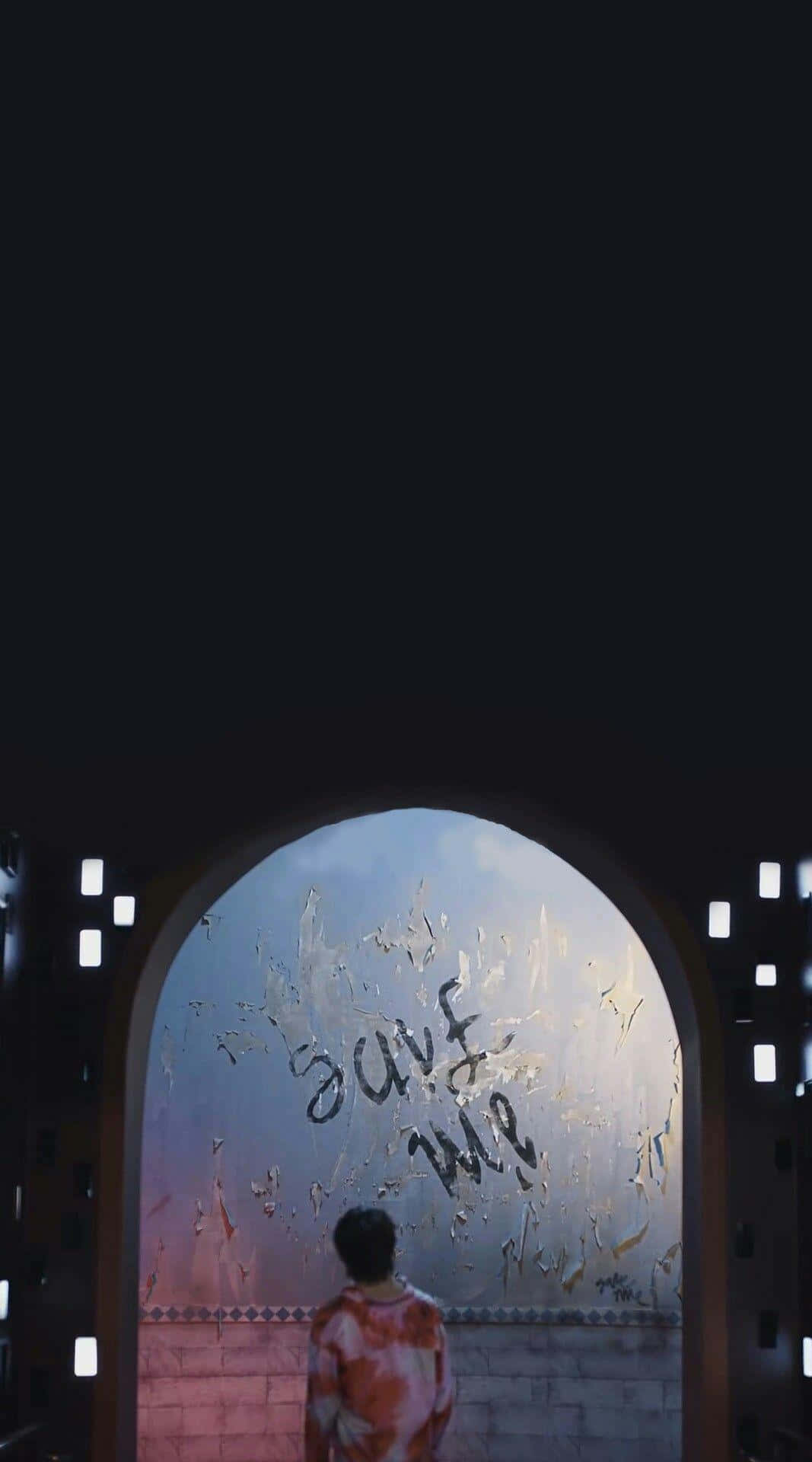 BTS Fanart, tie-dye shirt, rain-splattered arched window, Full HD Phone Wallpaper