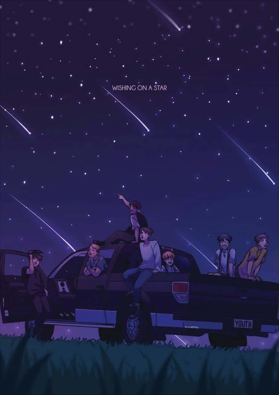 BTS Fanart, pickup truck, vibrant purple night sky, HD Phone Wallpaper