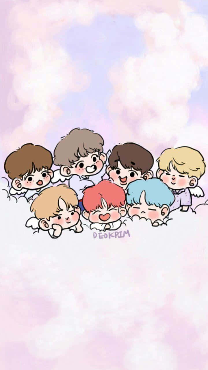 BTS, chibi-style, colorful hair, HD Phone Wallpaper