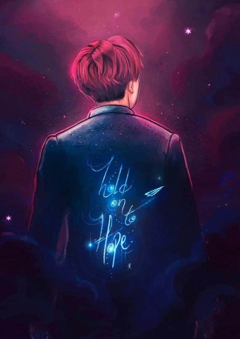 BTS Fanart, red hair, starry purple sky, SD Phone Wallpaper