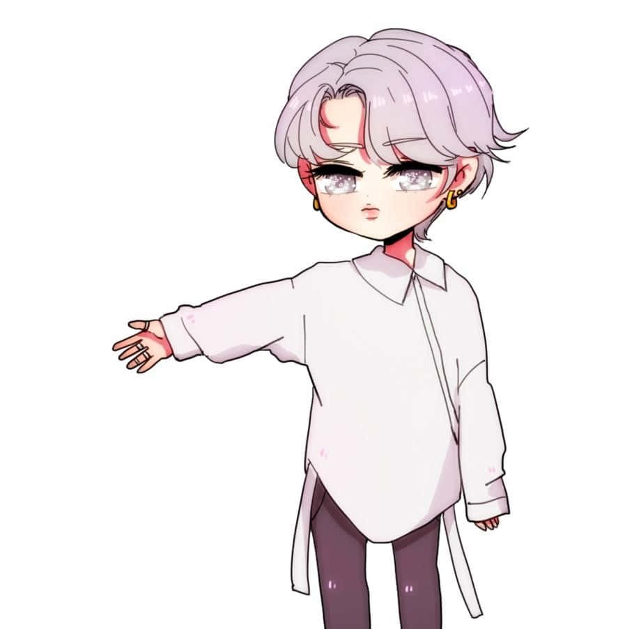 BTS Fanart, anime-style chibi character, lavender hair, SD Desktop Wallpaper