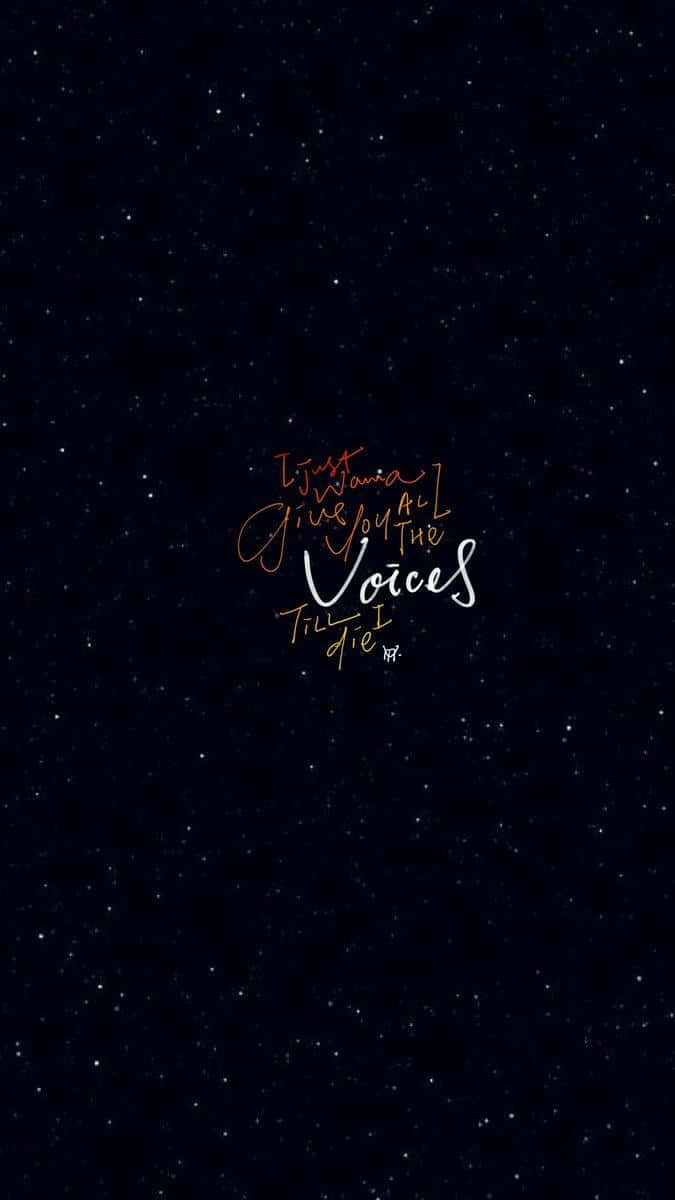 BTS, dark starry night sky, glowing cursive text, SD Phone Wallpaper