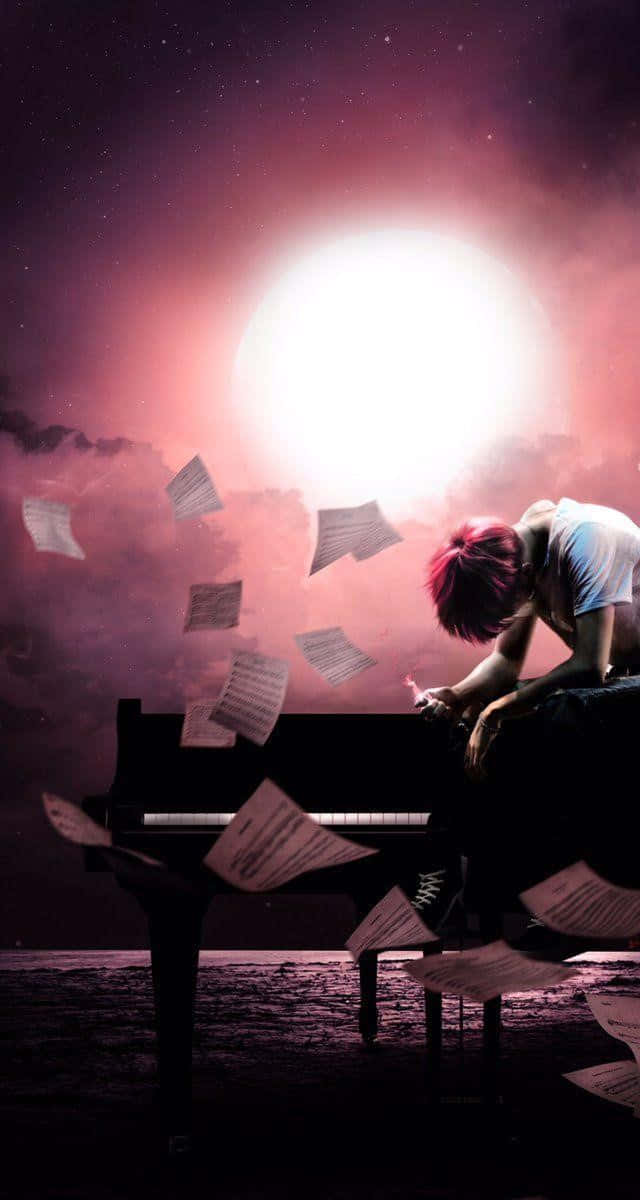 BTS Fanart, red hair, piano, SD Phone Wallpaper