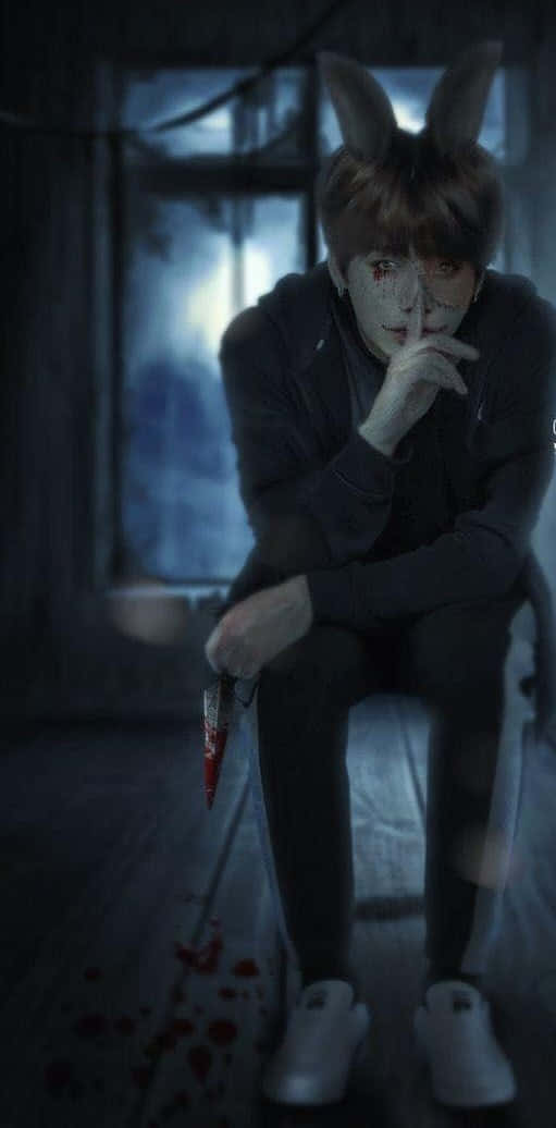 BTS Fanart, bunny ears, bloodied face, SD Phone Wallpaper
