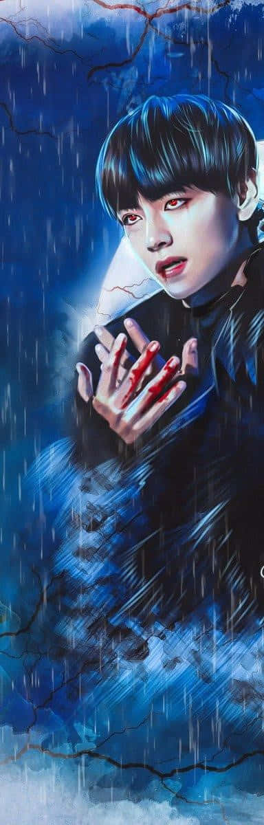 BTS, glowing red eyes, bloodied hands, SD Phone Wallpaper