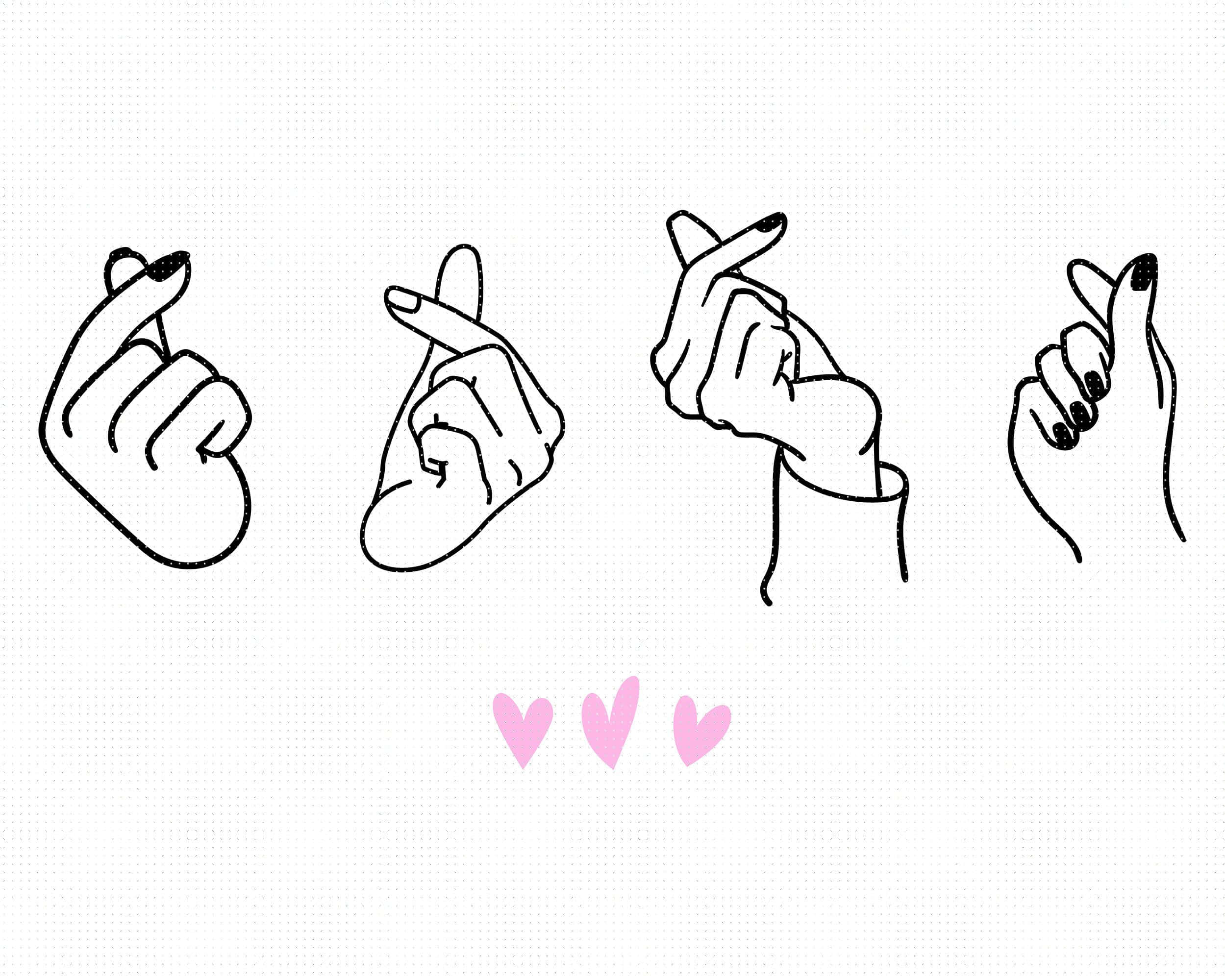 BTS Finger Heart, four hand gesture, pink hearts, Full HD Desktop Wallpaper