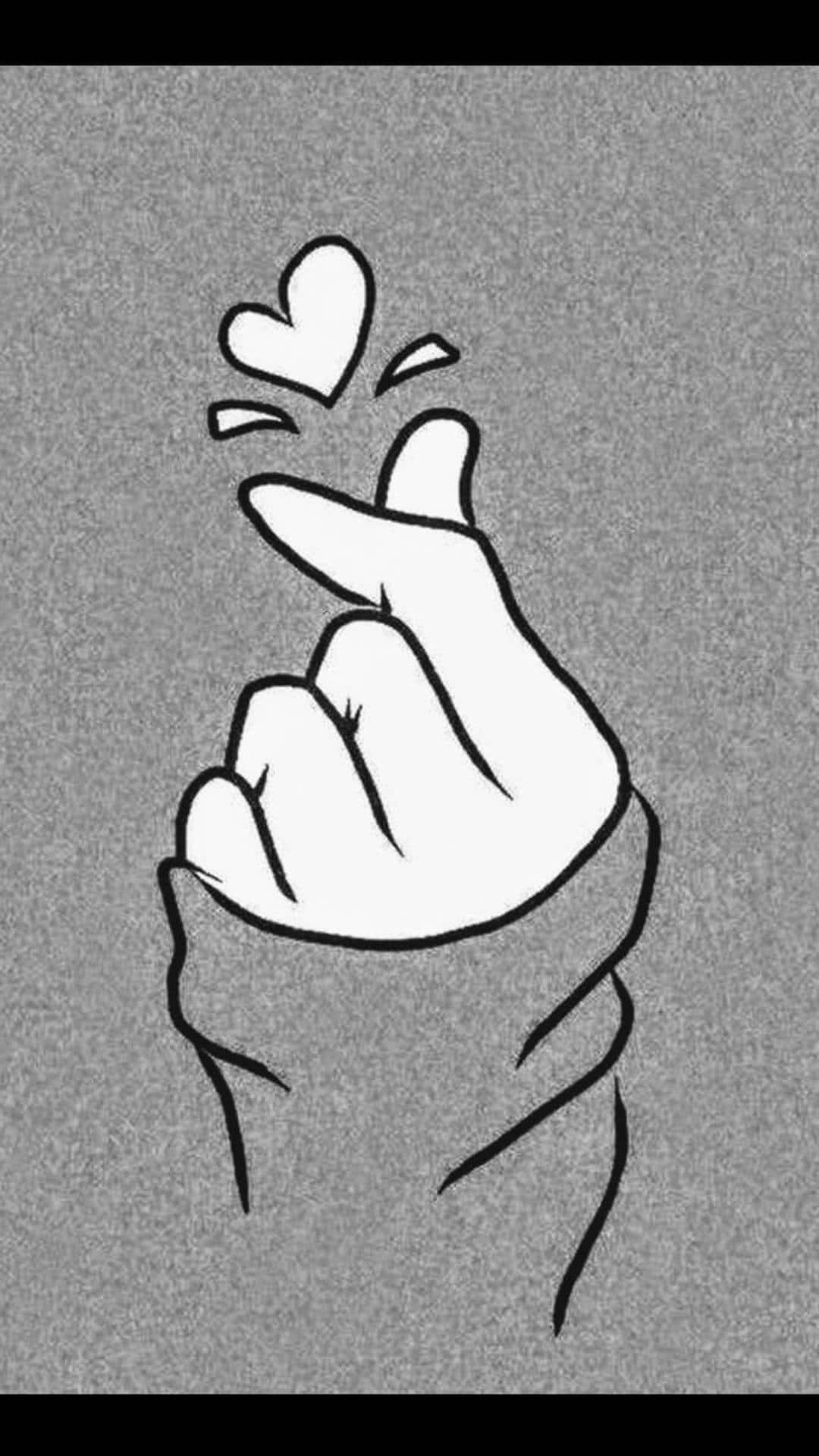 BTS Finger Heart, grey color, minimalist line drawing, Full HD Phone Wallpaper