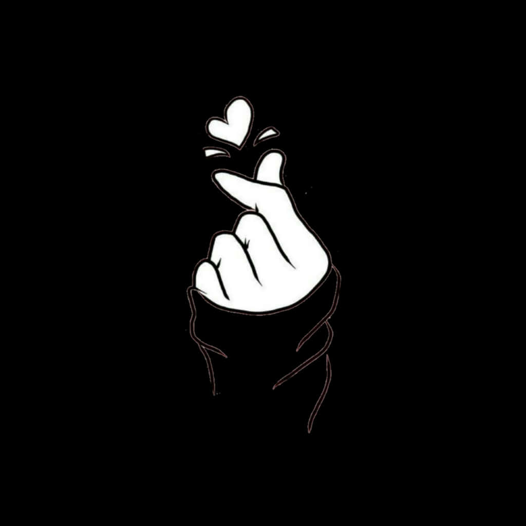 BTS Finger Heart, white, black background, SD Desktop Wallpaper