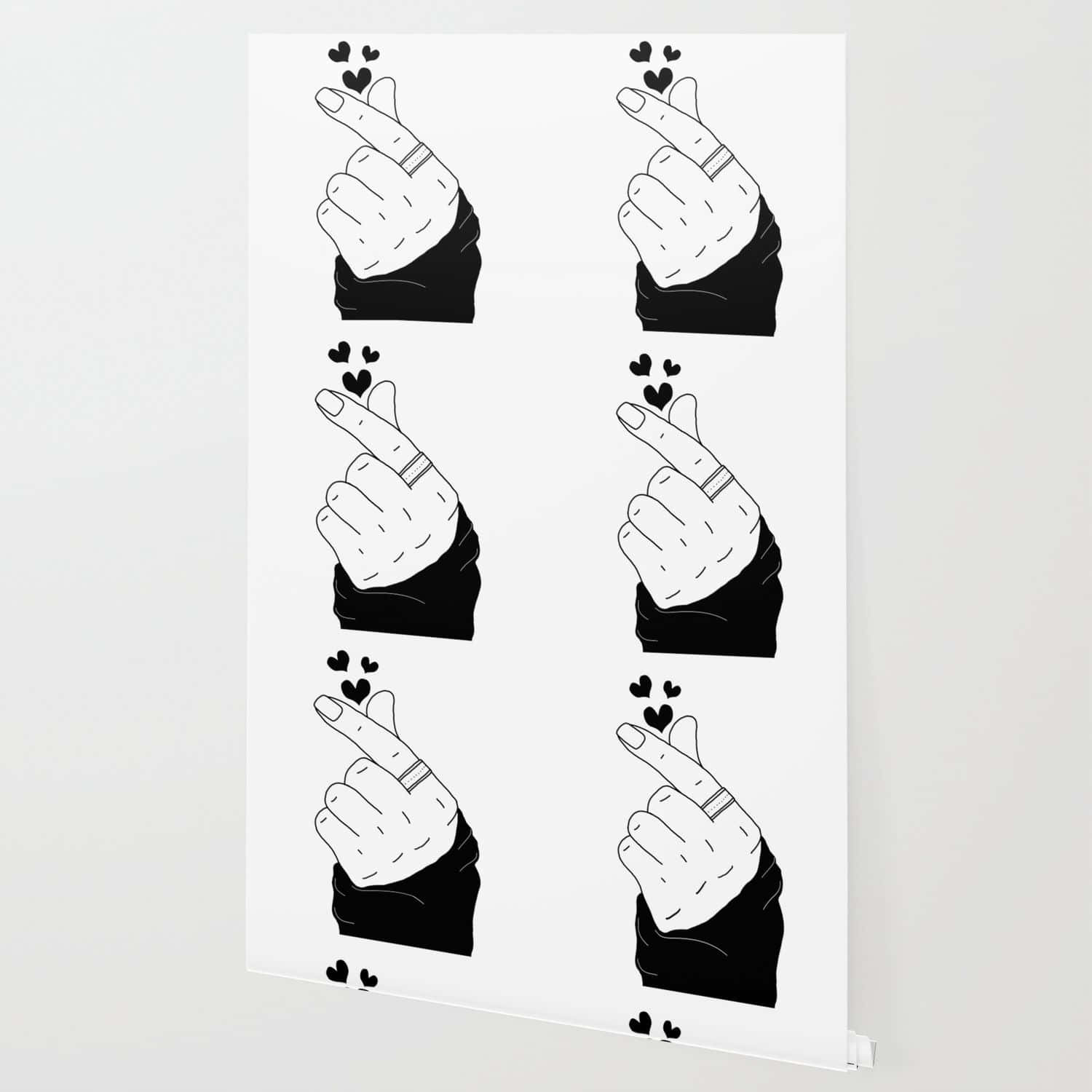 BTS Finger Heart, black and white illustrated hands, heart gesture, HD Desktop Wallpaper