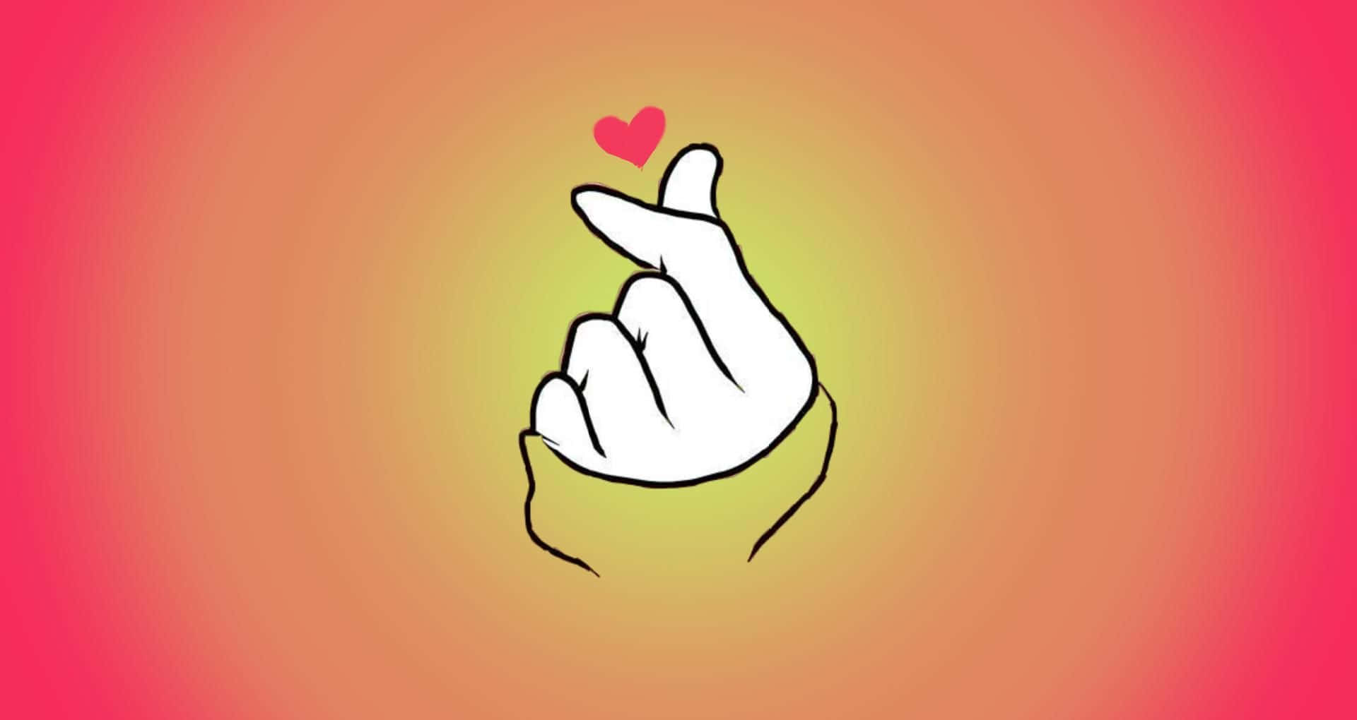 BTS Finger Heart, orange aesthetic, pink heart, Full HD Desktop Wallpaper
