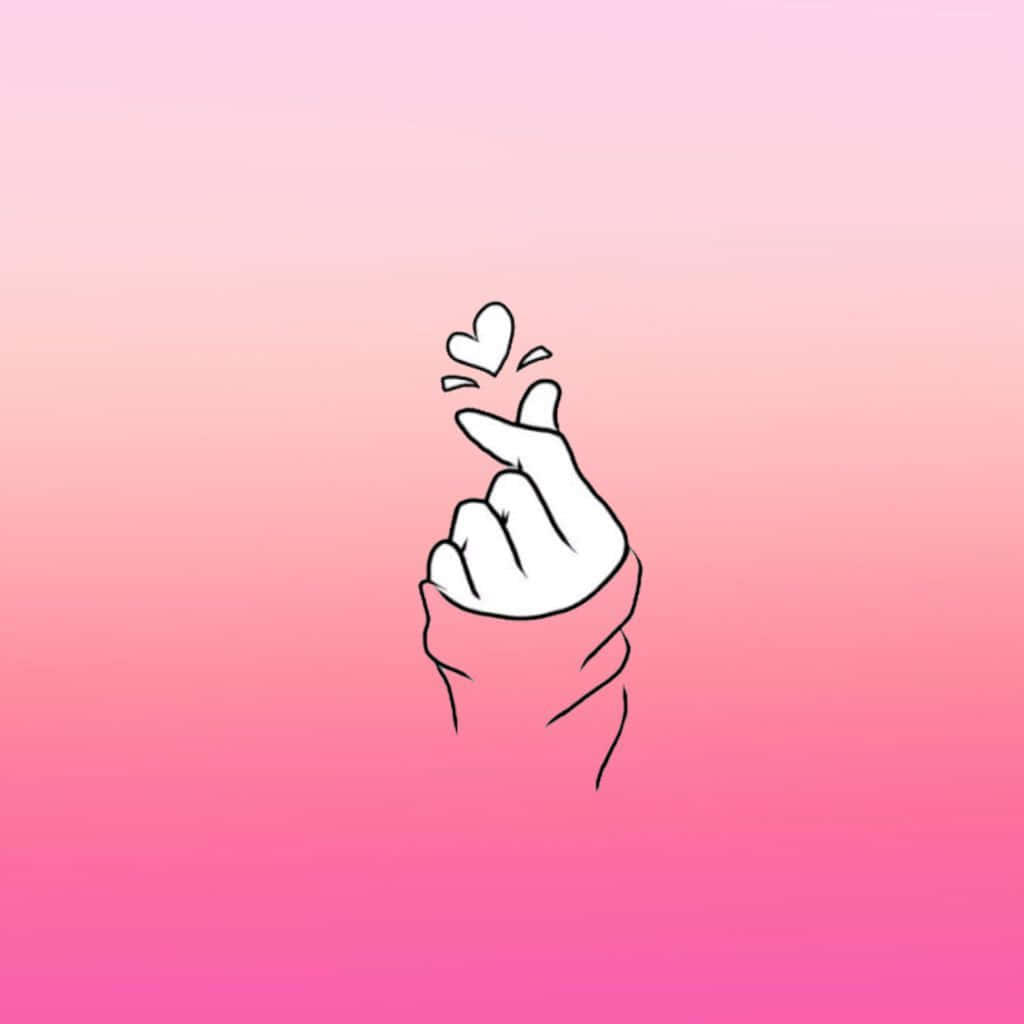 BTS Finger Heart, pink, minimalist line-art, SD Desktop Wallpaper