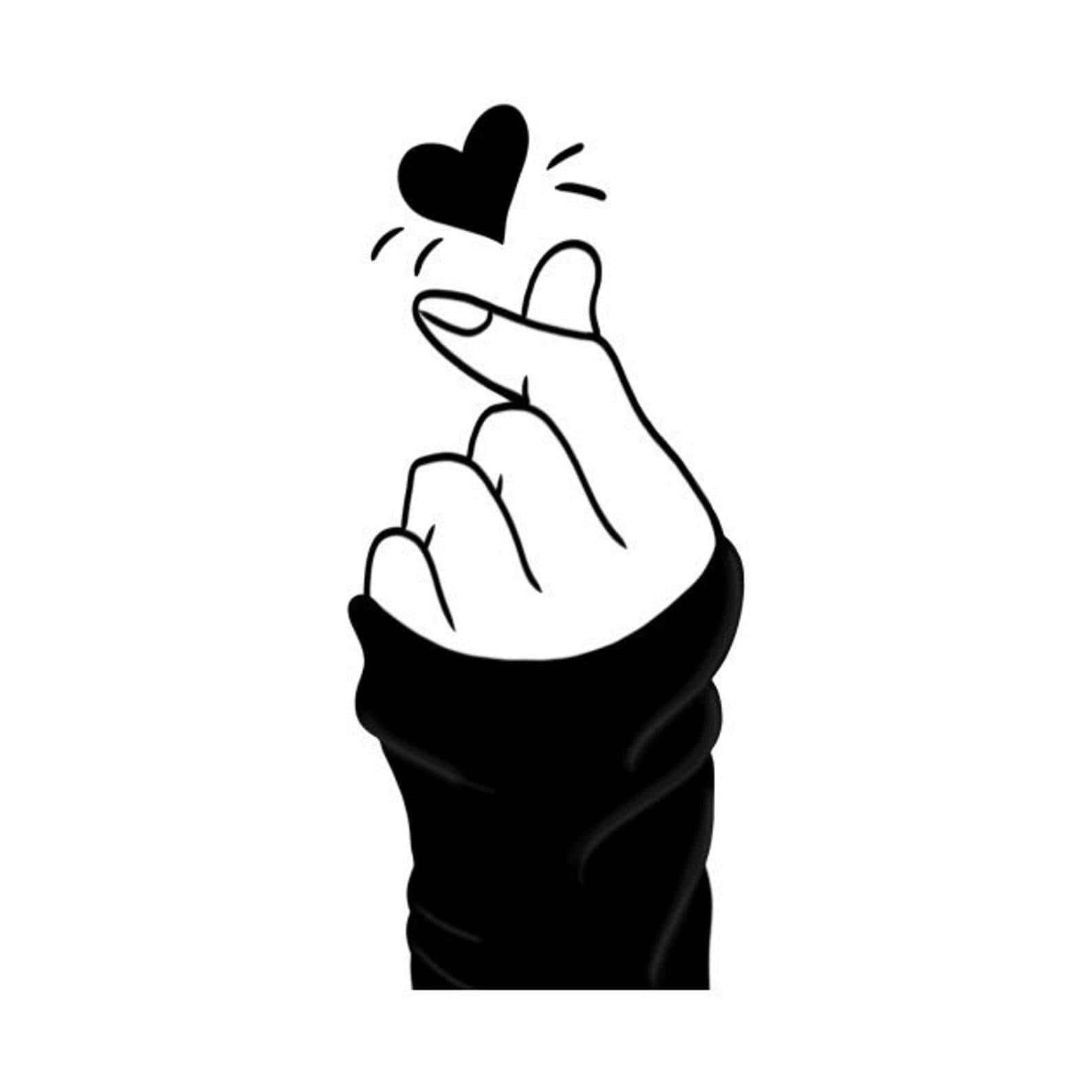 BTS, Finger Heart, black and white line drawing, HD Desktop Wallpaper