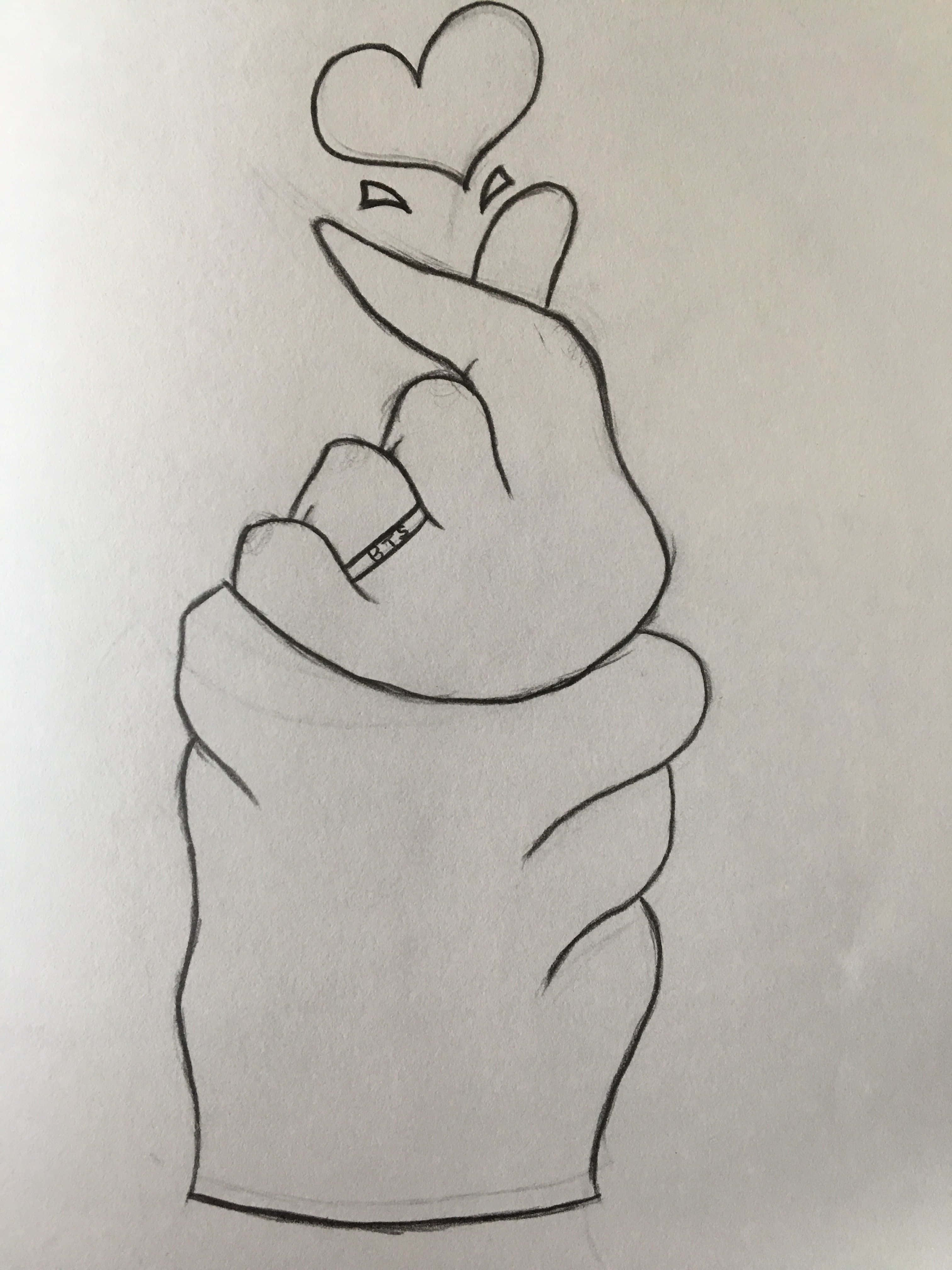 BTS Finger Heart, hand sketch, heart gesture, 4K Phone Wallpaper