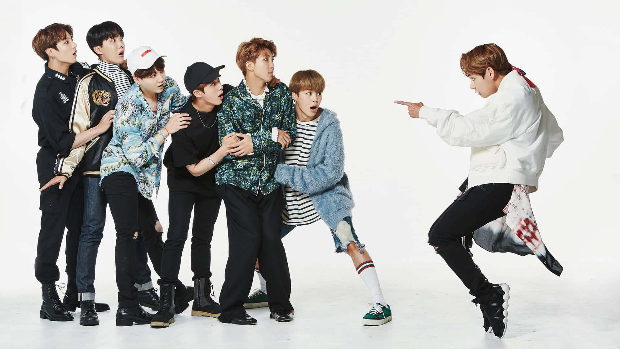BTS, streetwear, stark white background, Full HD Desktop Wallpaper