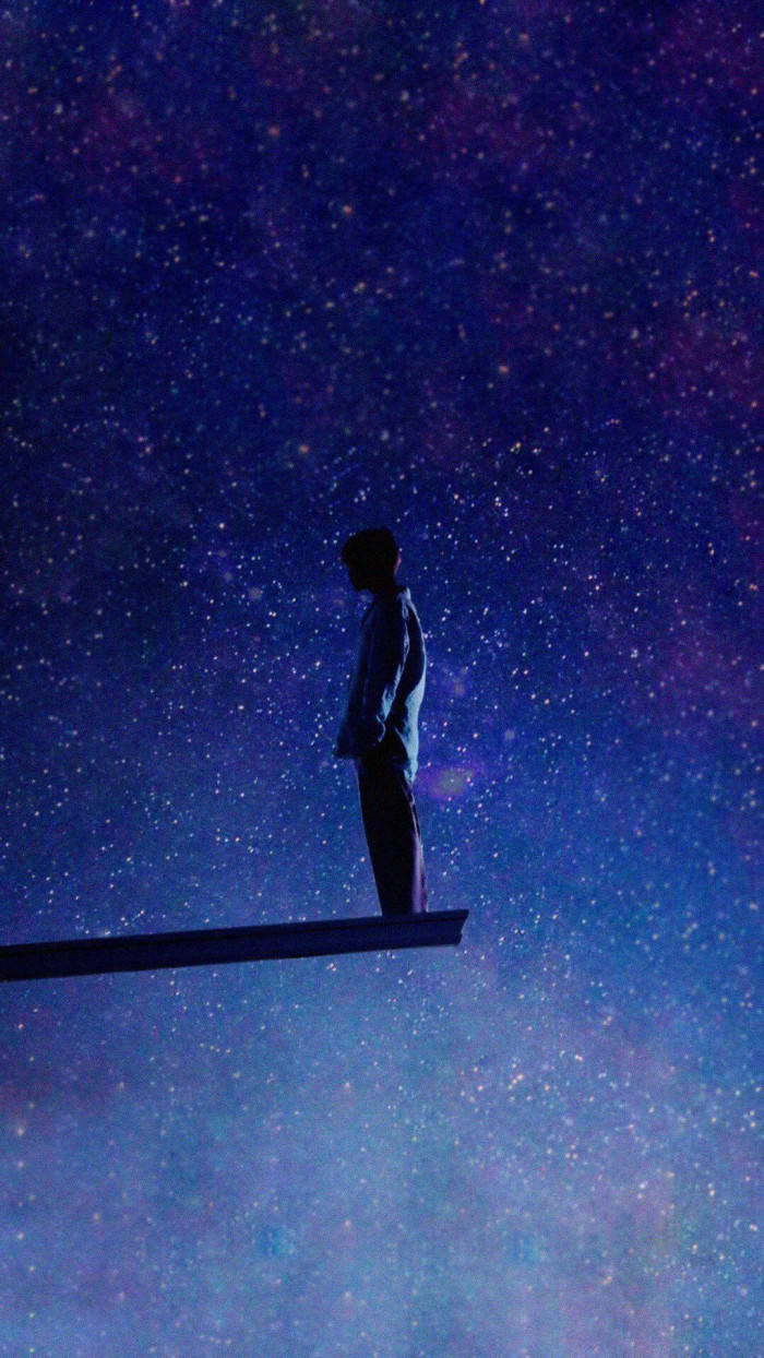 BTS Galaxy, starry purple and blue cosmic sky, lone figure, SD Phone Wallpaper