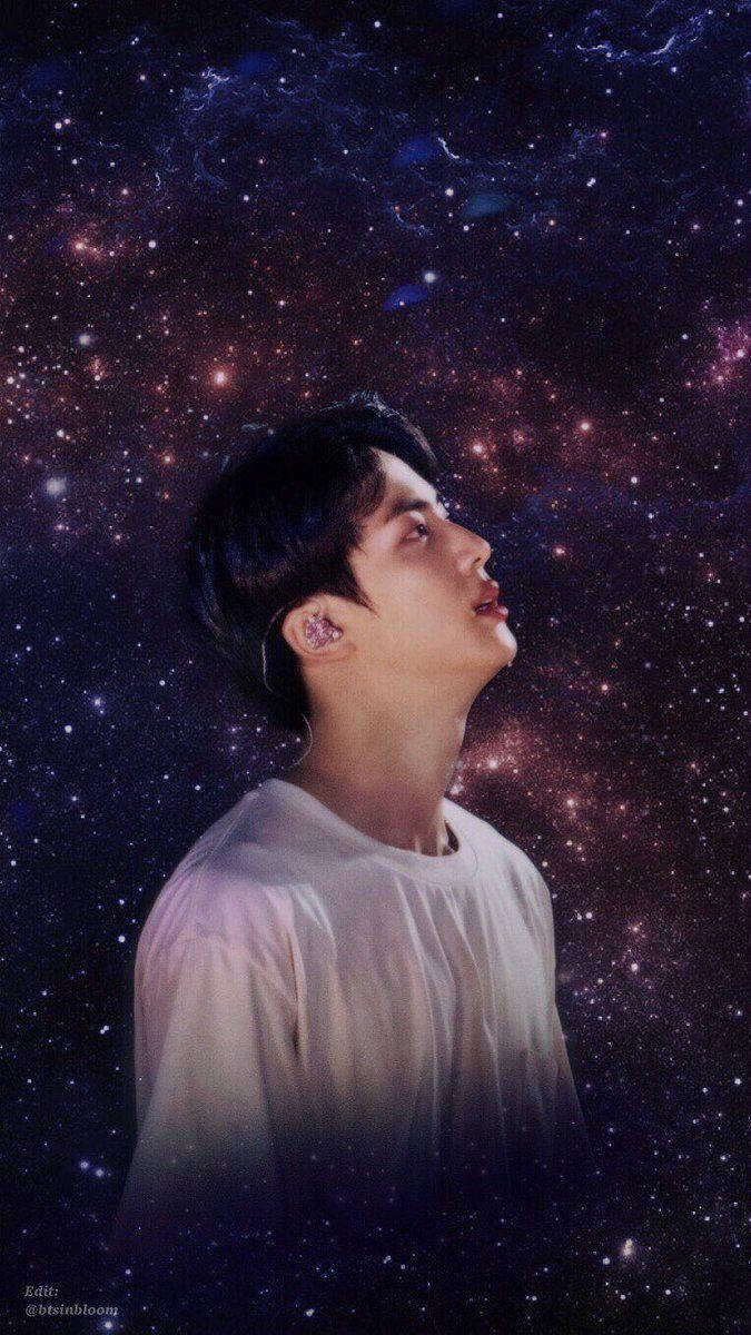 BTS Galaxy, man in space, white shirt, SD Phone Wallpaper