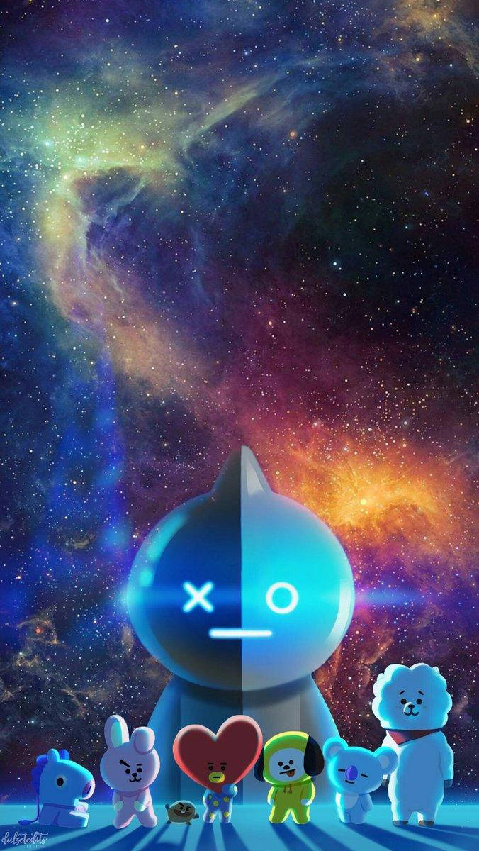 BTS Galaxy, mascot, glowing half-face, SD Phone Wallpaper