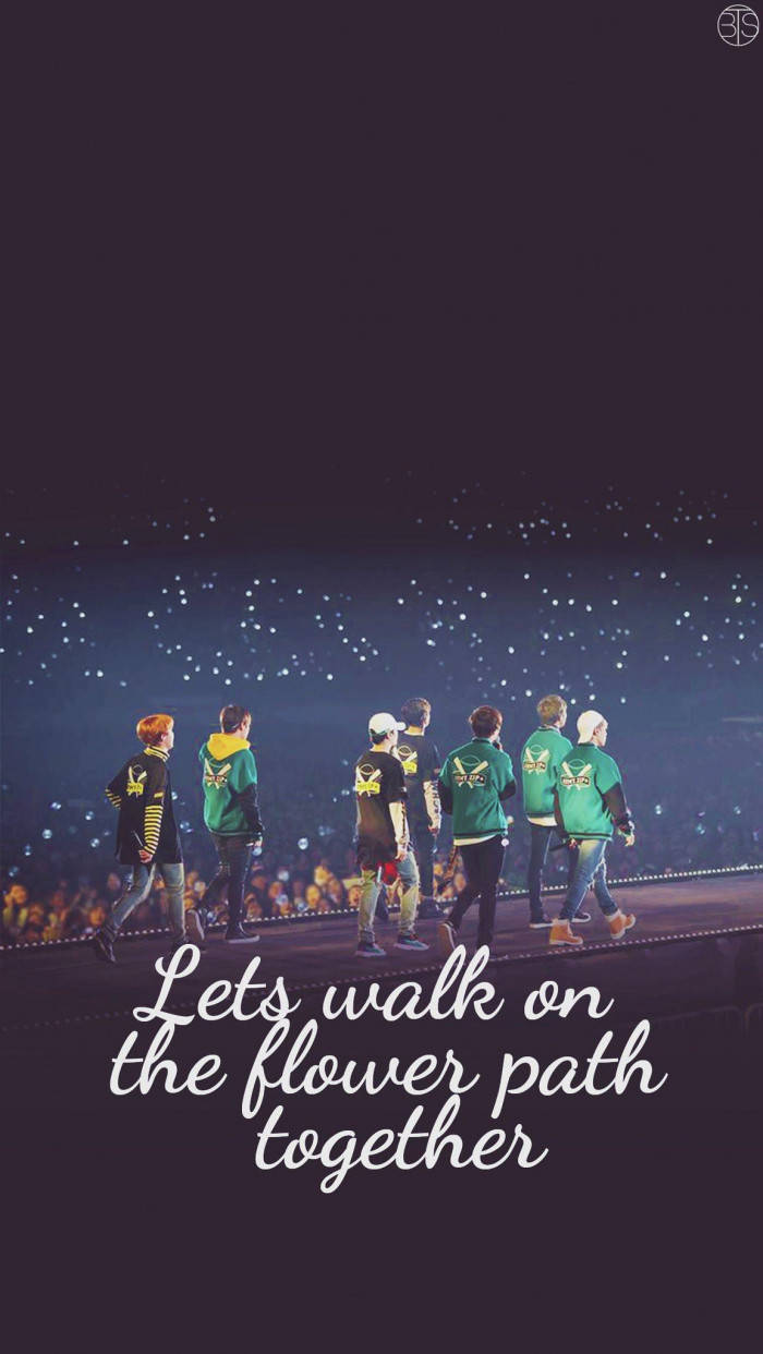 BTS Galaxy, flower path, green jackets, SD Phone Wallpaper