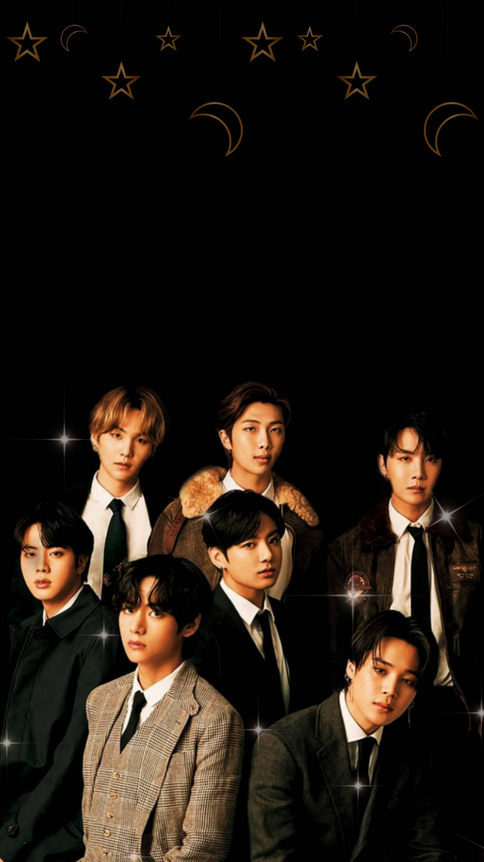 gold black formal lockscreen, BTS, seven men, 2K Phone Wallpaper