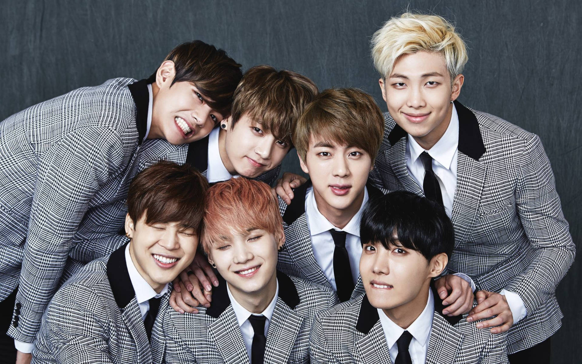 BTS, gray suits, checkered suits, Full HD Desktop Wallpaper