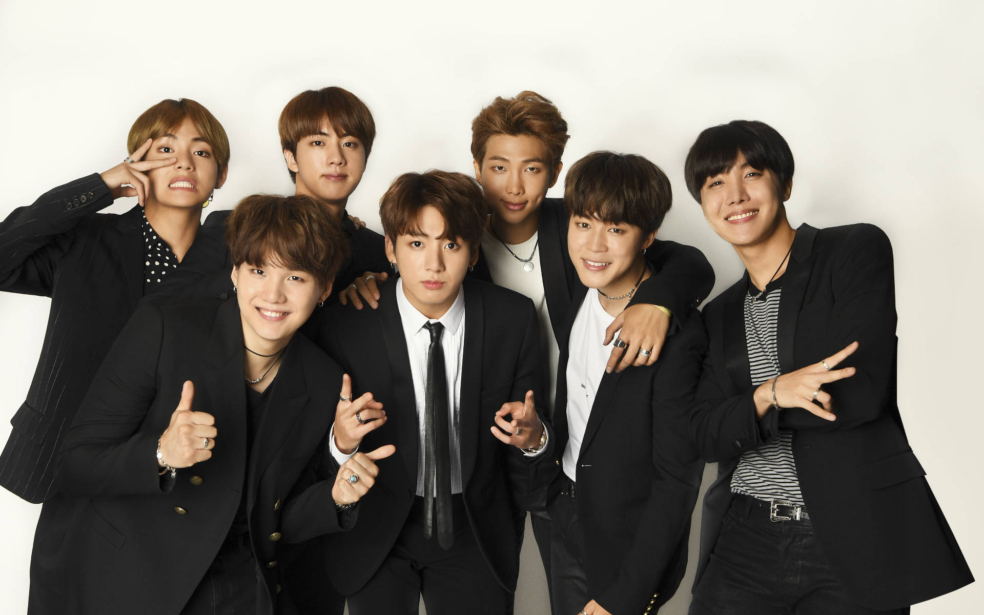BTS, black suits, plain white background, Full HD Desktop Wallpaper