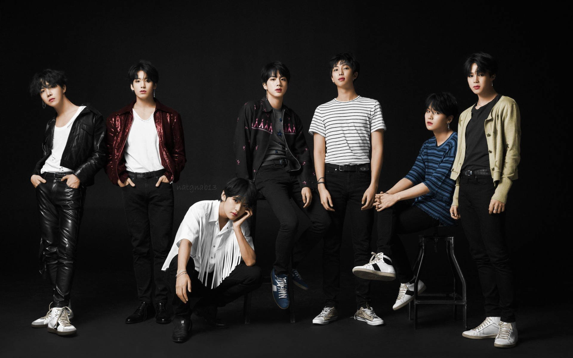 BTS, black backdrop, studio lighting, Full HD Desktop Wallpaper