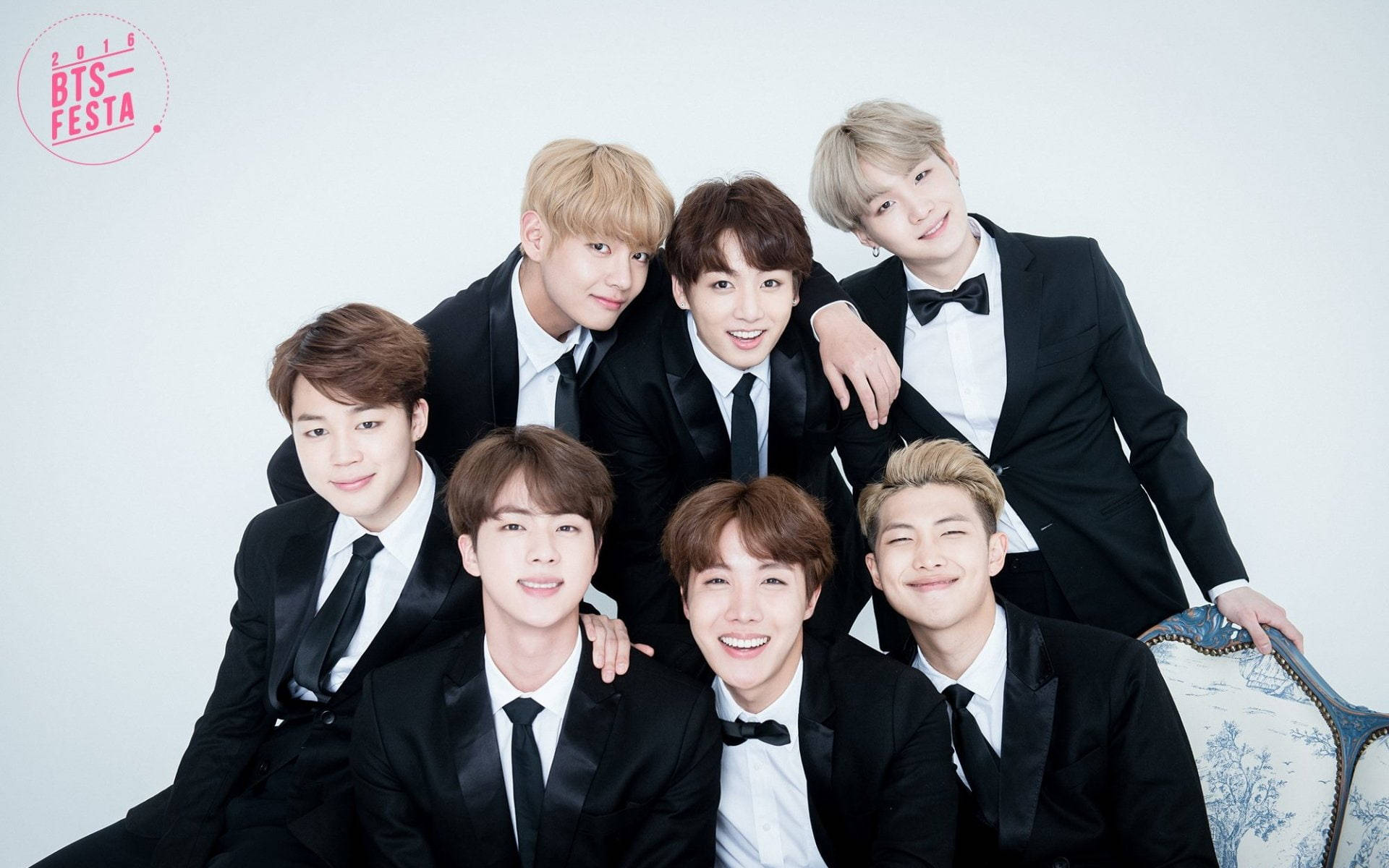 BTS, black tuxedos, plain white background, Full HD Desktop Wallpaper