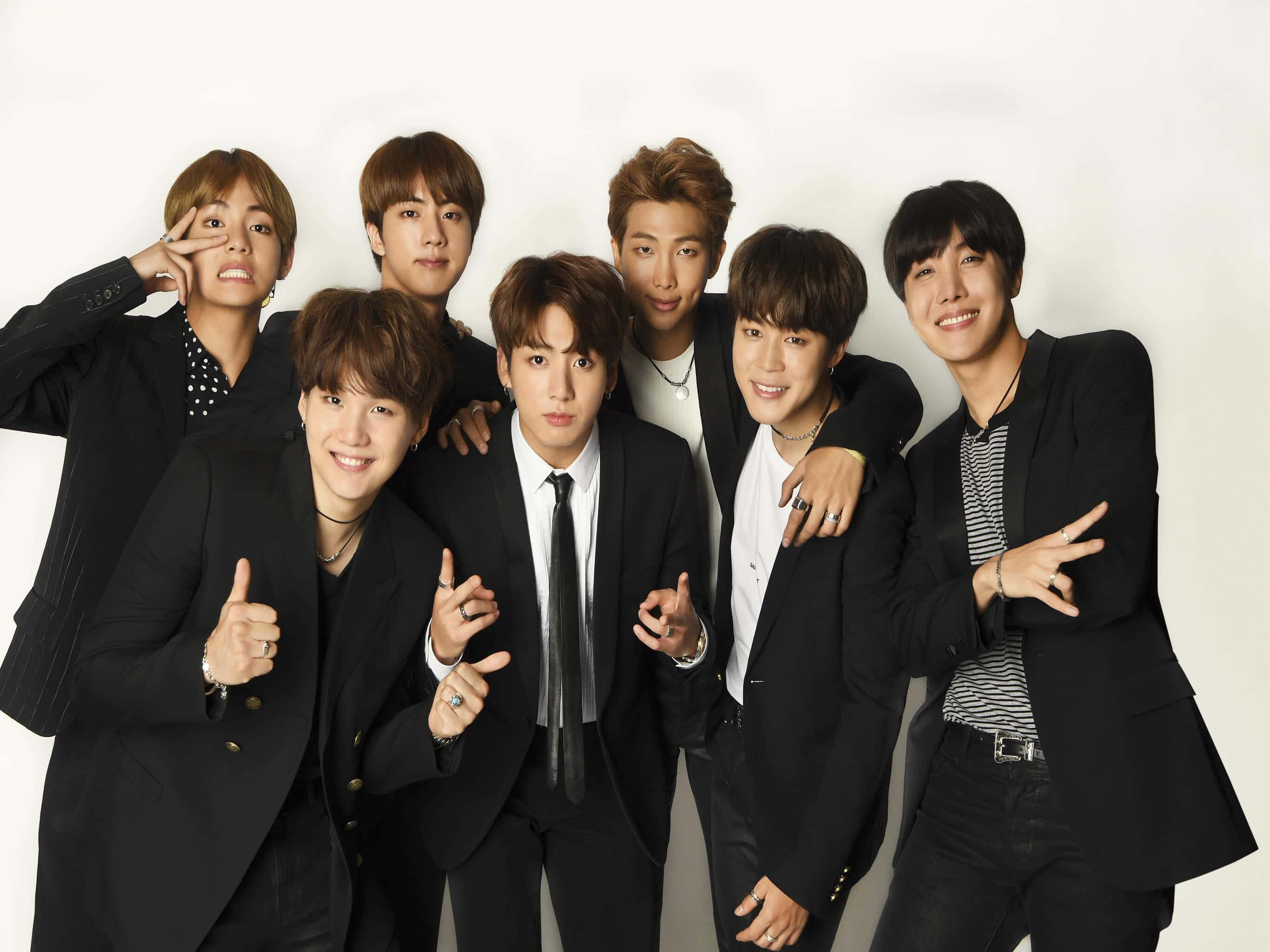 BTS, black suits, seven men, 2K Desktop Wallpaper