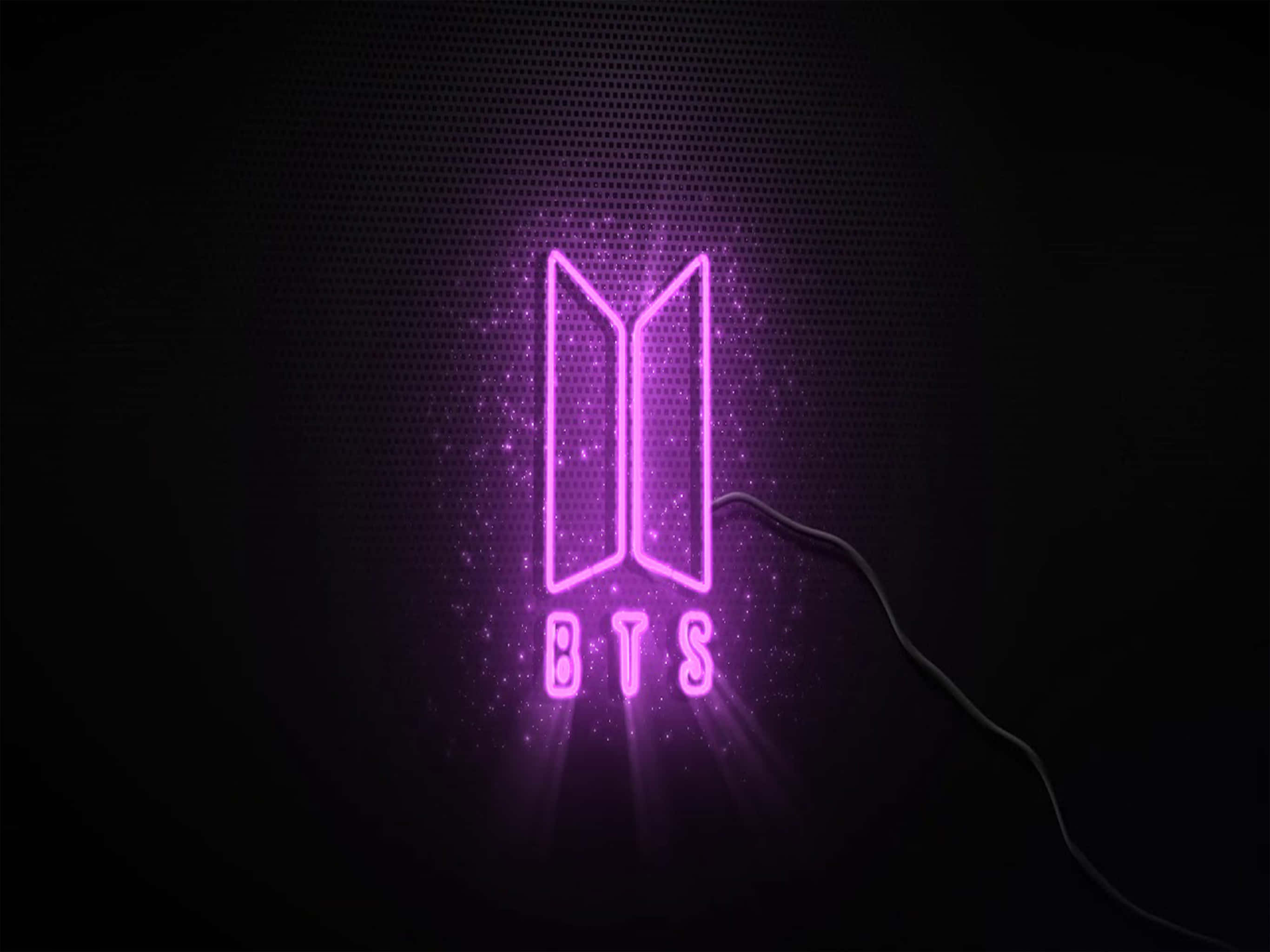 BTS, neon logo, purple, 2K Desktop Wallpaper