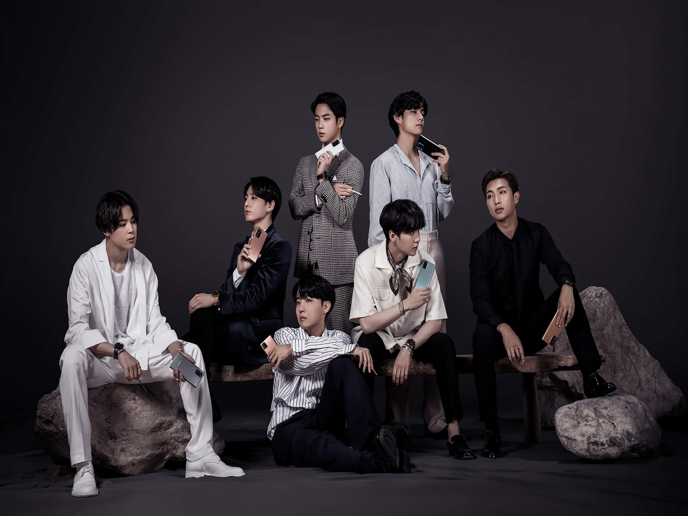 BTS, group photo, elegant style, 2K Desktop Wallpaper
