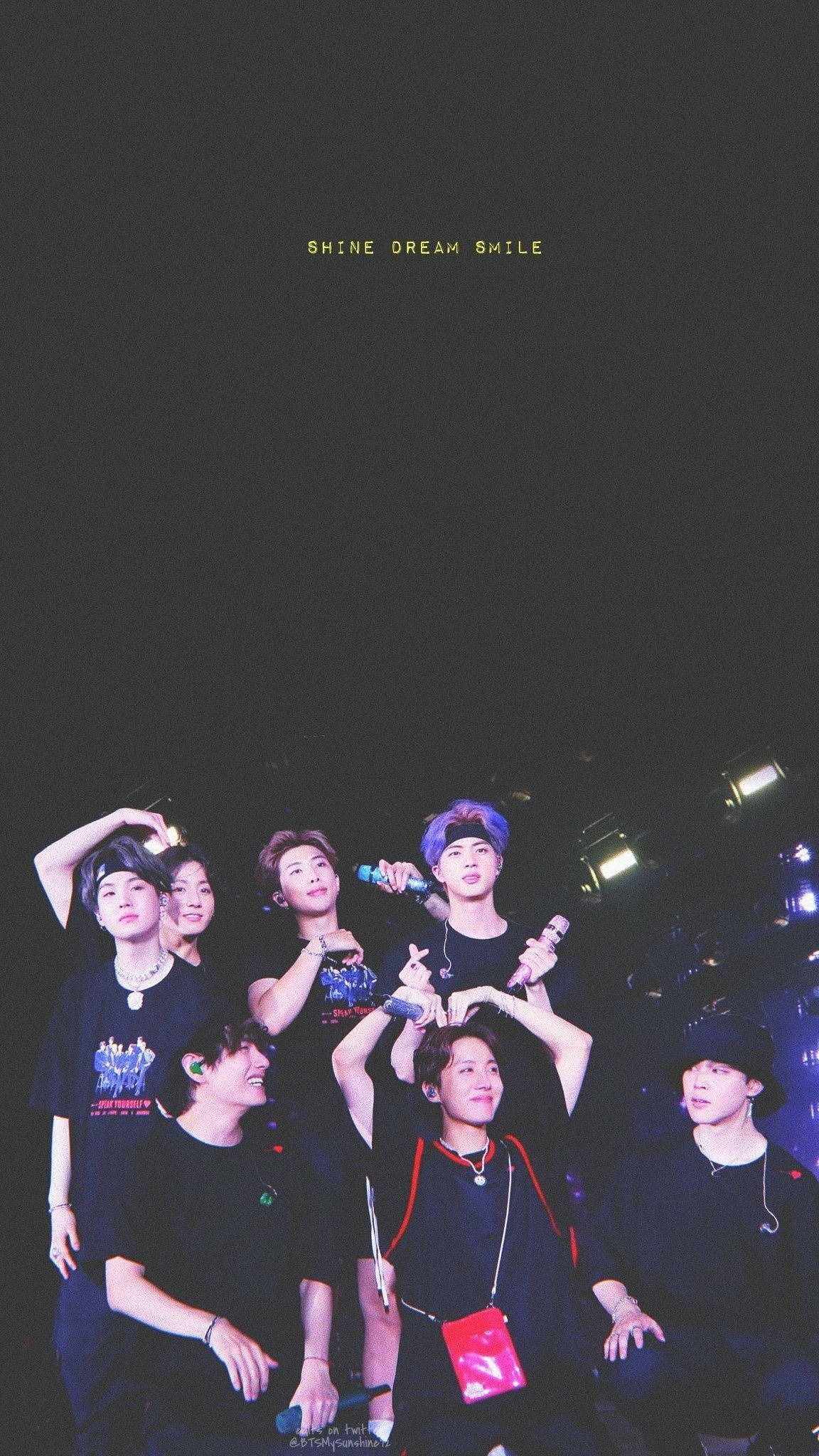 BTS, SHINE DREAM SMILE, black outfits, Full HD Phone Wallpaper