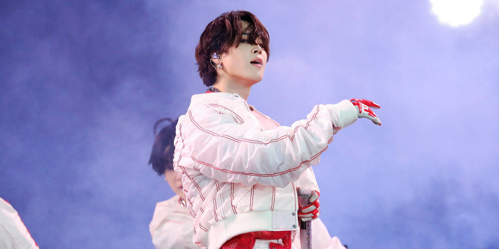 BTS Jimin, white jacket with red trim, gloves, Full HD Desktop Wallpaper