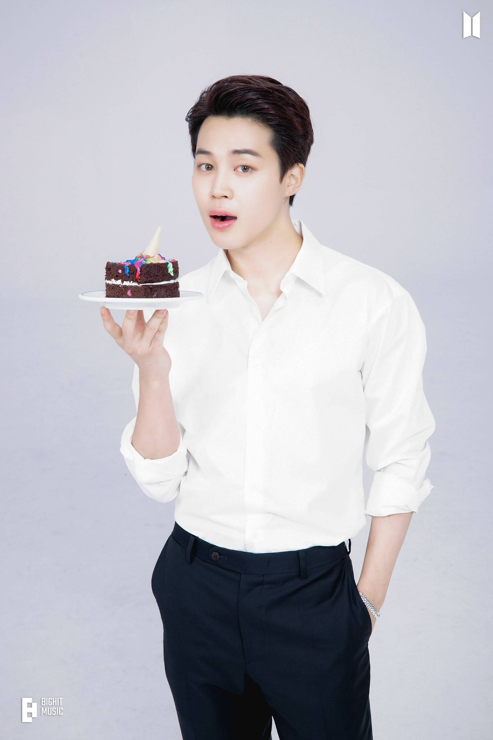 BTS Jimin, white shirt, chocolate cake, Full HD Phone Wallpaper