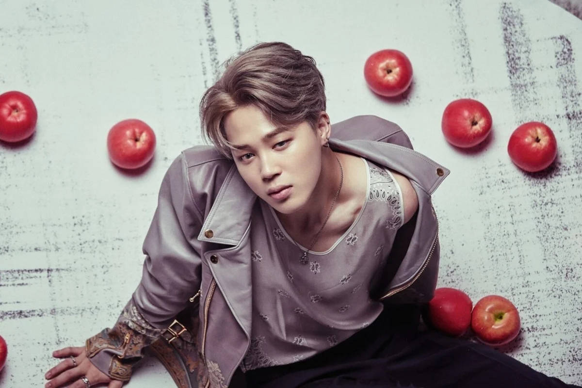 BTS Jimin, gray jacket, red apples, SD Desktop Wallpaper