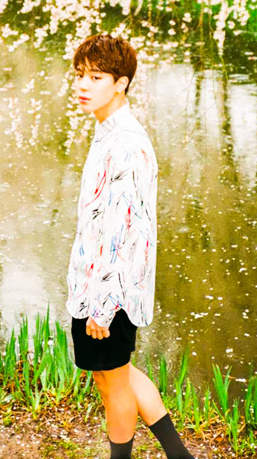 Bts Jimin, colorful patterned shirt, pond, SD Phone Wallpaper